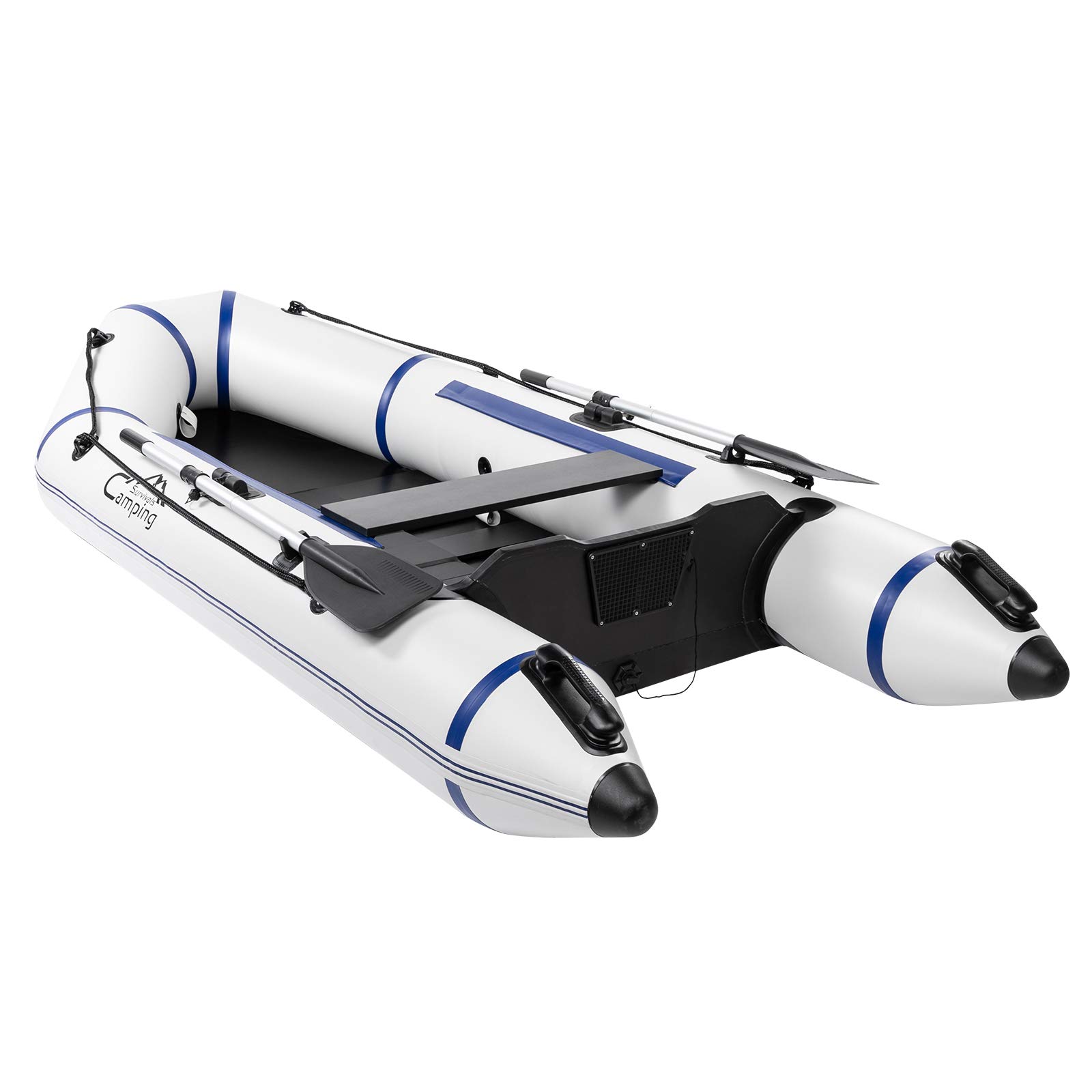 10ft Inflatable Fishing Boat Set with Hard Inner Bottom Floor & 3 Separate Air Chambers - Heavy Duty PVC Material for Lakes, Rivers & Coastal Waters - Perfect for Fishing, Camping and Water Sports