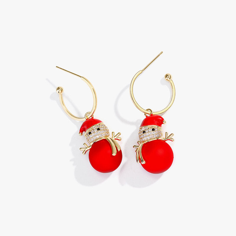 Ivory Red Snowman Holiday Drop Earrings - Christmas Gift for Women | DC008 | Perfect for Holiday Parties, Festive Outfits & Gift Giving