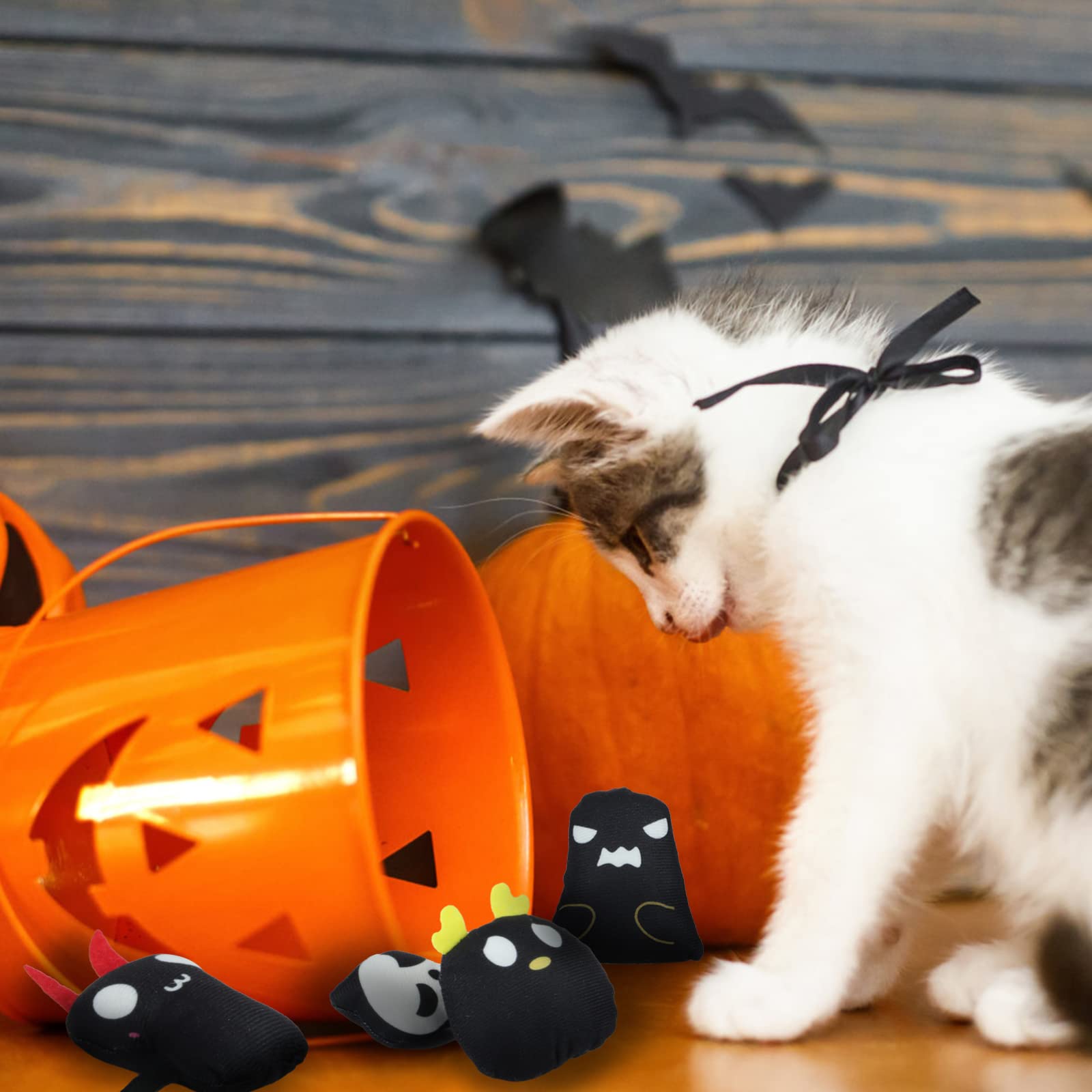 Horrible Halloween Ghost Catnip Toys for Cats - Set of 6 Bite-Resistant, 2-Sided Catnip Filled Chew Toys - Perfect Teething Toys for Kittens & Fun Playtime Gift for Cats - Great for Halloween Parties & Interactive Play