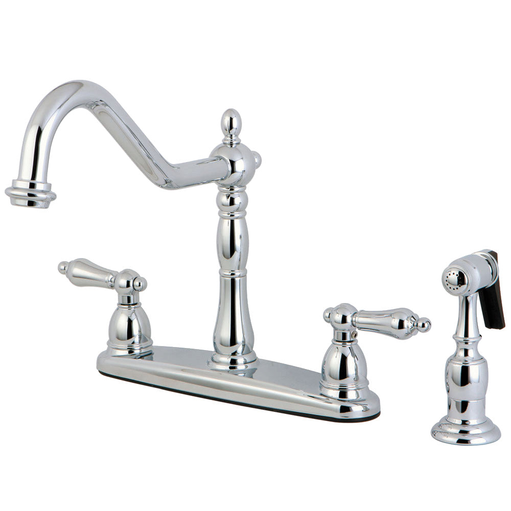 Kingston Brass KB1751ALBS Heritage Centerset Kitchen Faucet - High Arc Pull-Down Sprayer, Oil Rubbed Bronze Finish for Modern Farmhouse & Traditional Kitchens