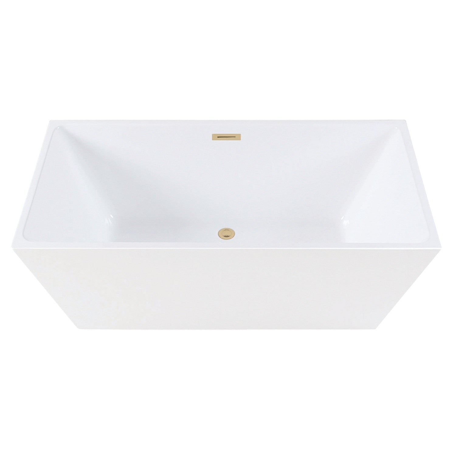 Aqua Eden 59 Inch Acrylic Freestanding Bathtub - Rectangular Double Ended Soaking Tub with Drain, Glossy White & Polished Brass Finish | Perfect for Luxury Bathrooms & Spa Retreats