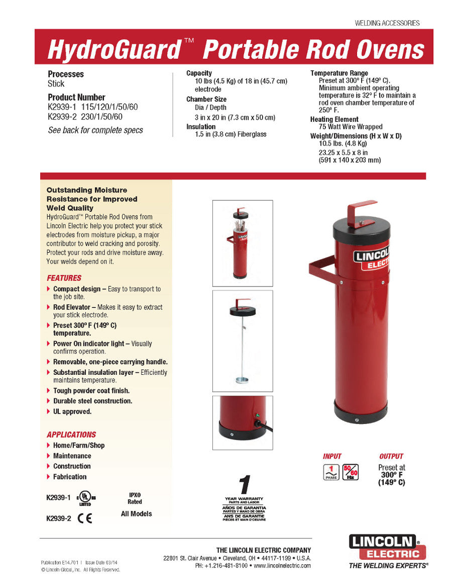Lincoln Hydroguard Portable 10 Lb. Rod Oven 115V (K2939 1) - Premium Welding Electrode Storage for Construction & Metal Fabrication | Ideal for Job Sites & Workshops