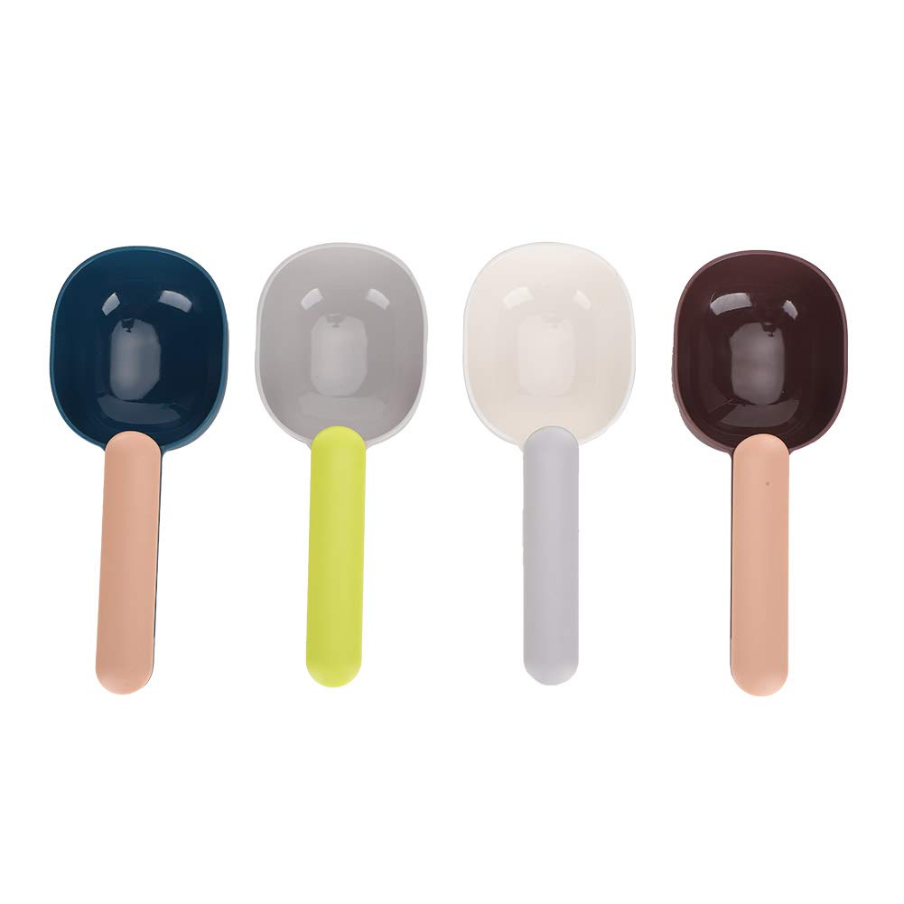 4Pcs ABS Pet Food Scoop with Clip & Seal - 4 Colors, Durable Cat Dog Food Spoon for Dry Kibble, Treats - Perfect for Storage, Travel, Feeding Pets at Home