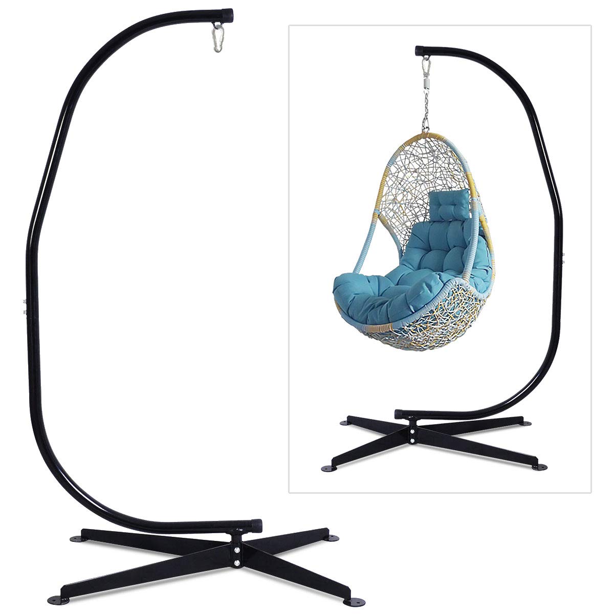 SAFSTAR Heavy-Duty Steel Hammock Chair Stand Only - 330 LB Capacity Indoor/Outdoor Hanging Swing Stand for Porch, Patio, Backyard & Garden - Perfect for Relaxation, Reading & Lounging (Black)