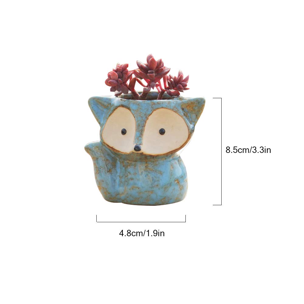 4 Pack Fox Shaped Ceramic Succulent Pots with Drainage Holes - Cute Cactus & Flower Planters for Home, Office Desk Decor | Perfect for Indoor Plants, Succulents, Small Herbs & Gift Ideas