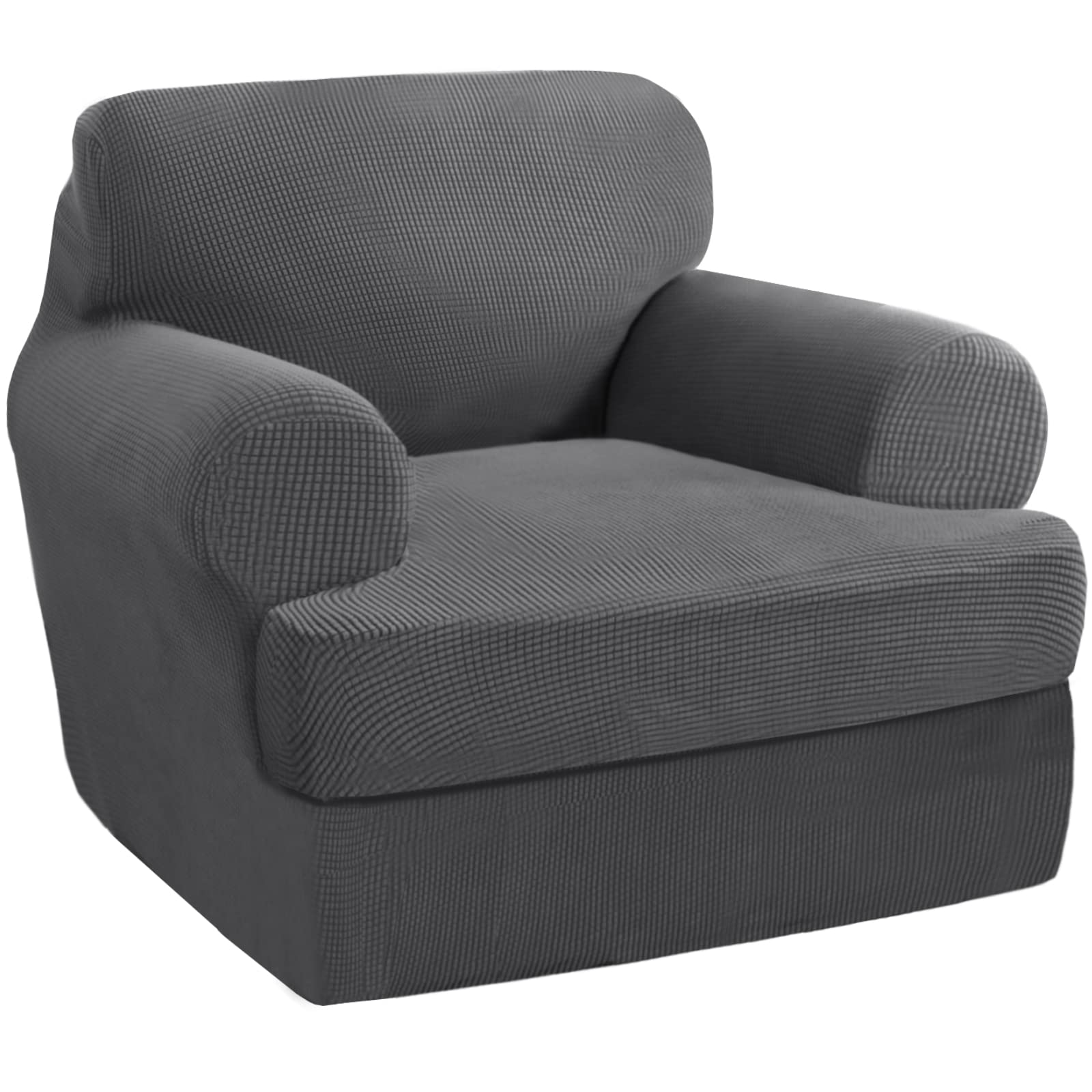 PrinceDeco 2-Piece Stretch Armchair Slipcover Set with T-Cushion Cover - Soft, Machine Washable Furniture Protector for Living Room, Gray - Perfect for Sofas, Recliners & Accent Chairs