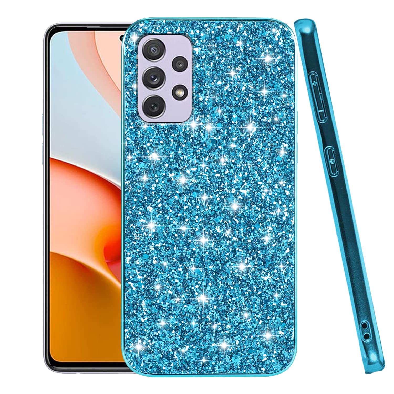 **Samsung Galaxy A32 5G Phone Case for Girls - Cute Glitter Bling Shockproof Protective Cover | Compatible with Samsung A32 5G | Perfect for Everyday Use, School & Travel (Blue)**