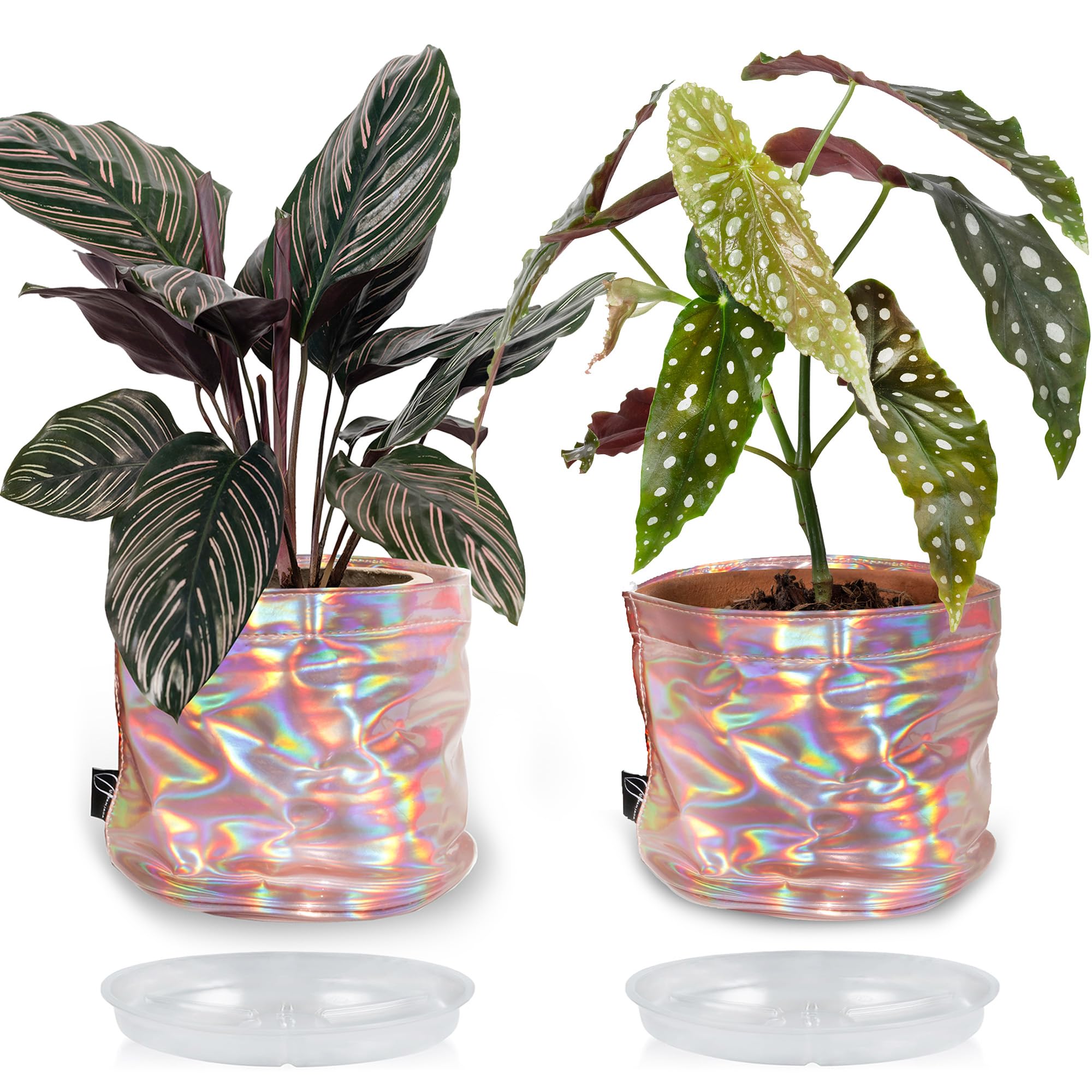 2 Pack Decorative Plant Pot Covers with Saucers - Woven Basket Storage Bin for Home & Office Organization - Pastel Pink - Perfect for Indoor Plants, Closet Storage, and Desk Organizing
