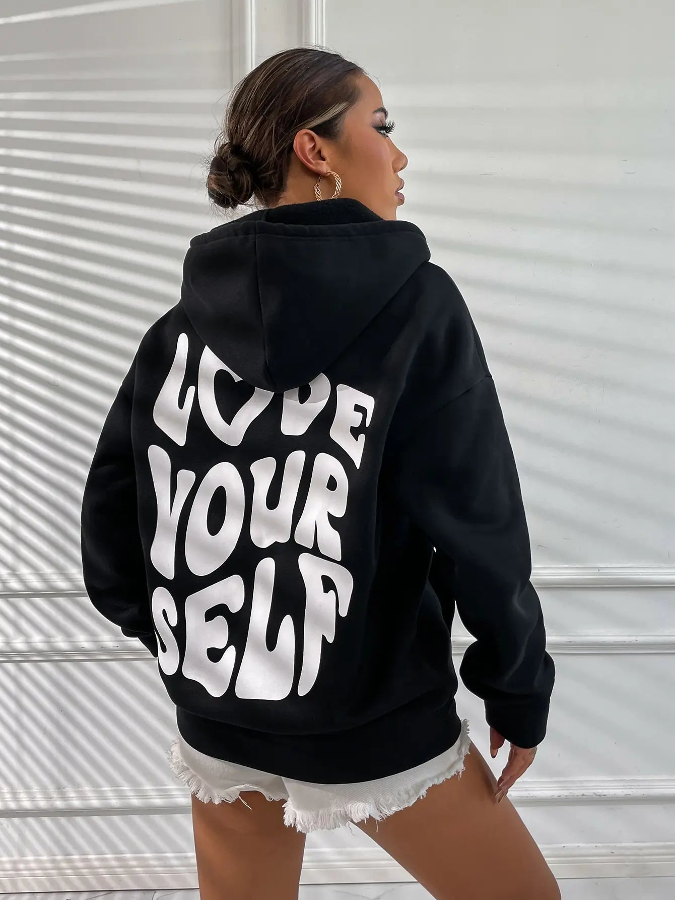 Love Yourself Cotton Printed Hoodie - Creative Oversized Women's Sweatshirt for Streetwear & Harajuku Fashion | Perfect for Casual Outfits, Outdoor Activities and Trendy Street Style