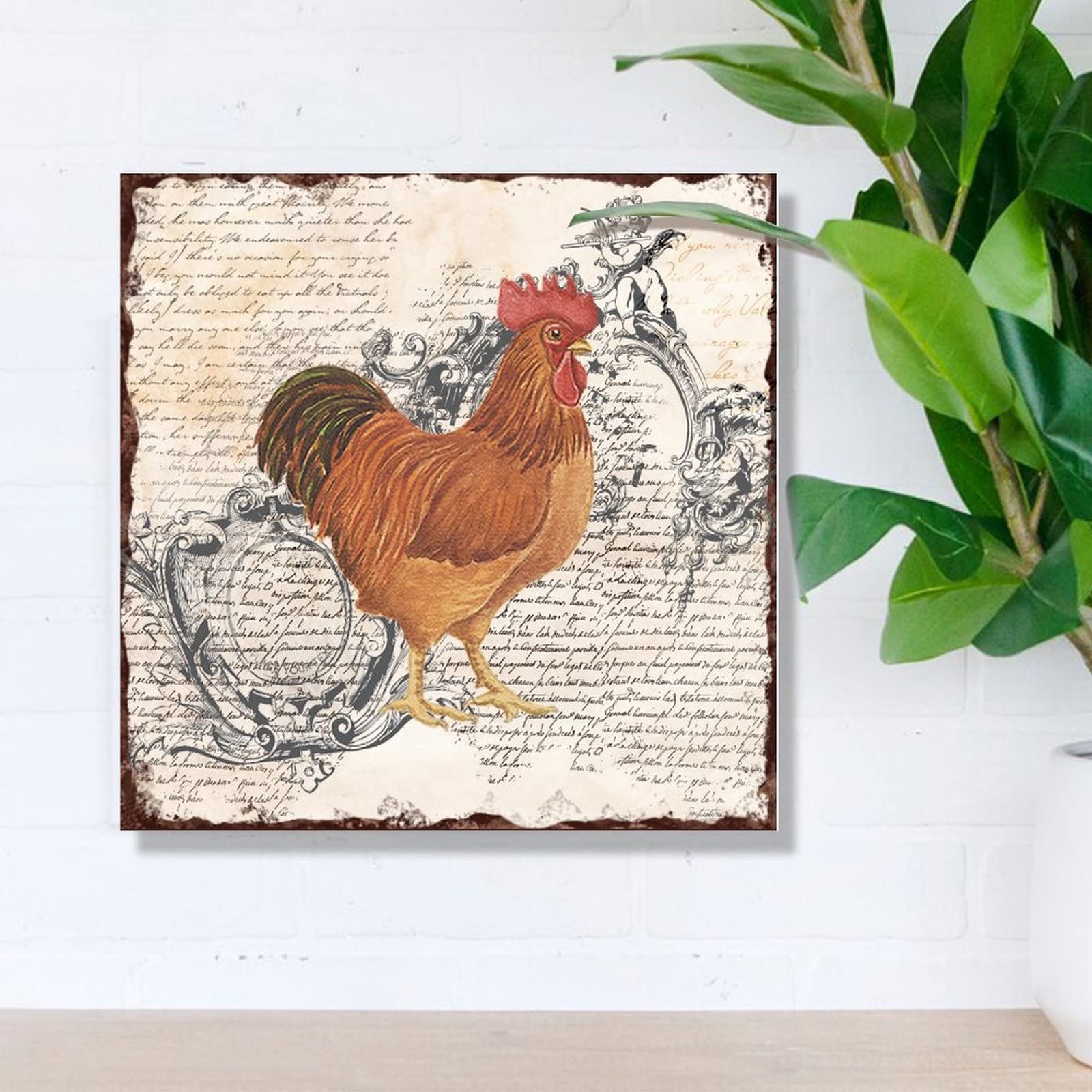 Rustic Wood Wall Art Plaque - Farmhouse Rooster Decor Sign for Chicken Coop, Laundry Room & Bedroom - 16x16 Inch Country Farm Decor - Perfect Farmer Birthday Gift & Country Home Decoration