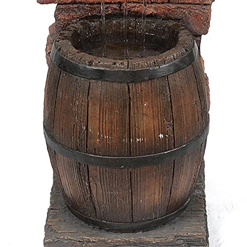 Outdoor Resin Fountain Sculptures - Rustic Wine Barrel & Bottle Water Features for Garden, Yard & Patio Decor | Durable Weatherproof Outdoor Decor