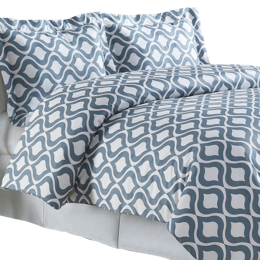 Premium Echelon Home Odessa Duvet Cover Set - King Size, Bluestone Blue - Luxury Bedding for Master Bedroom & Guest Room