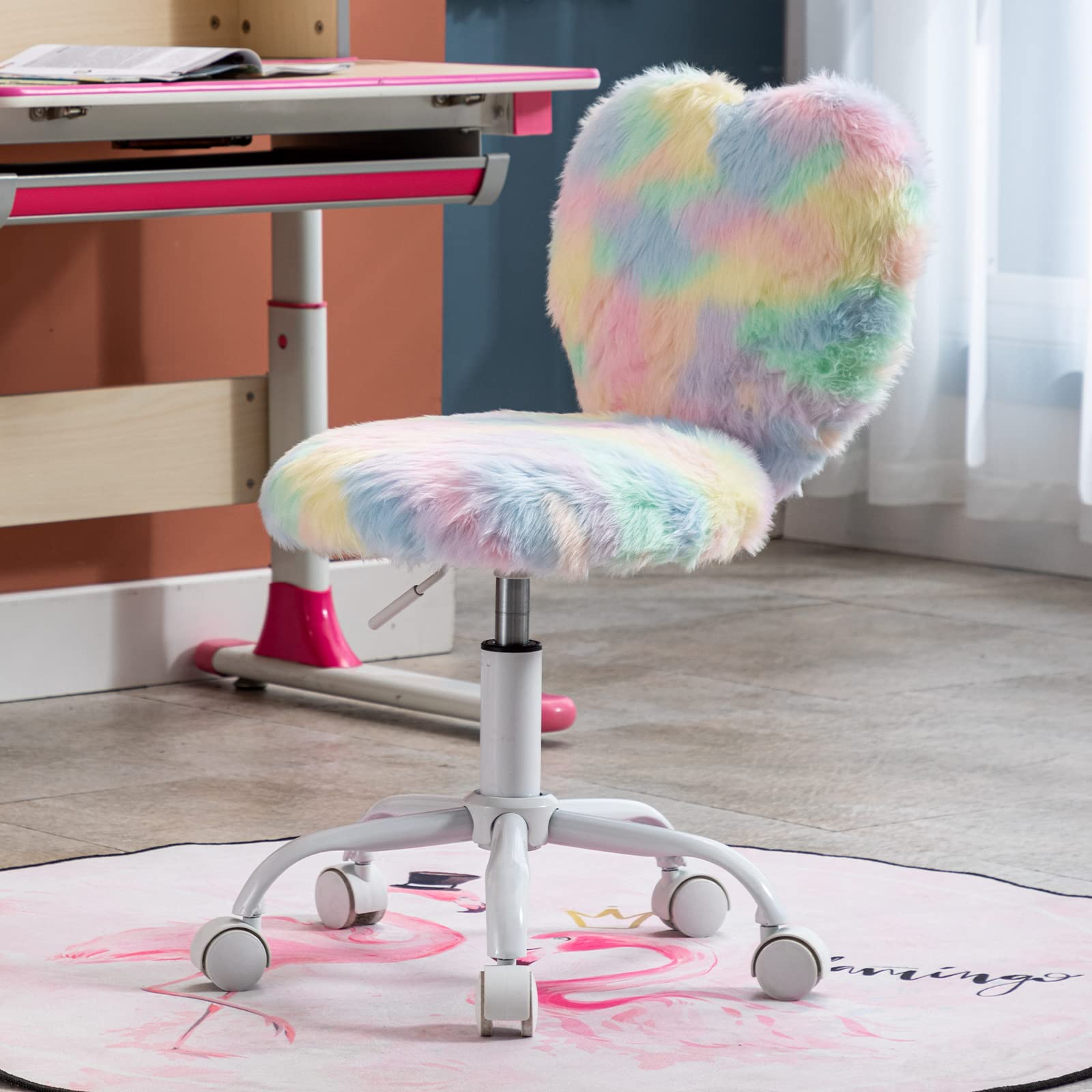 Janoray Kids Desk Chair - Colorful Furry Swivel Chair for Girls, Adjustable Rolling Study Chair for Bedroom & Computer Use, Perfect for Reading, Homework & Gaming - Pink, Blue, Purple Options