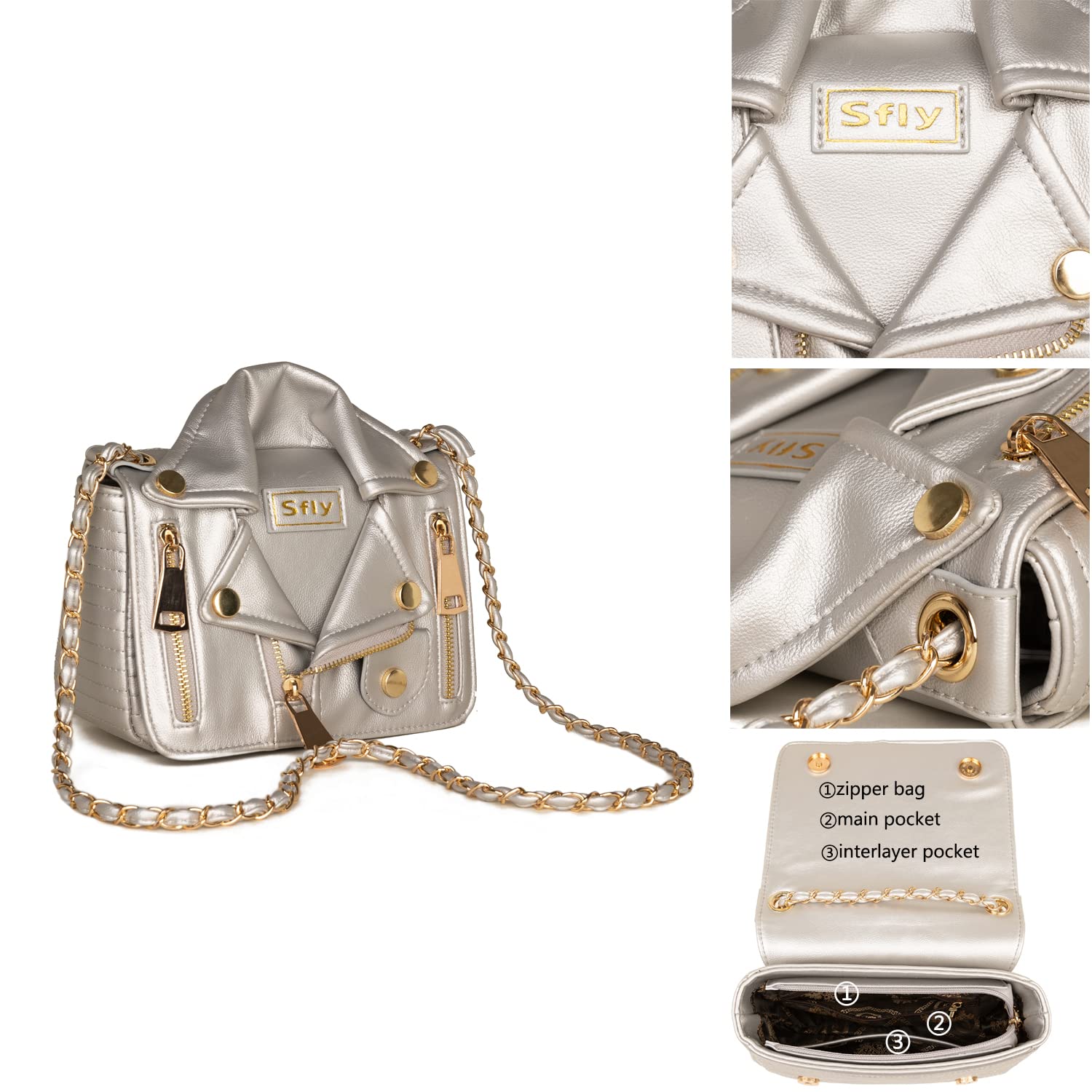 Women's Leather Satchel Bag with Chain Strap - Crossbody Shoulder Purse for Ladies, Evening Clutch Handbag, Unique Cute Jacket Bag - Perfect for Work, Date Night & Special Occasions