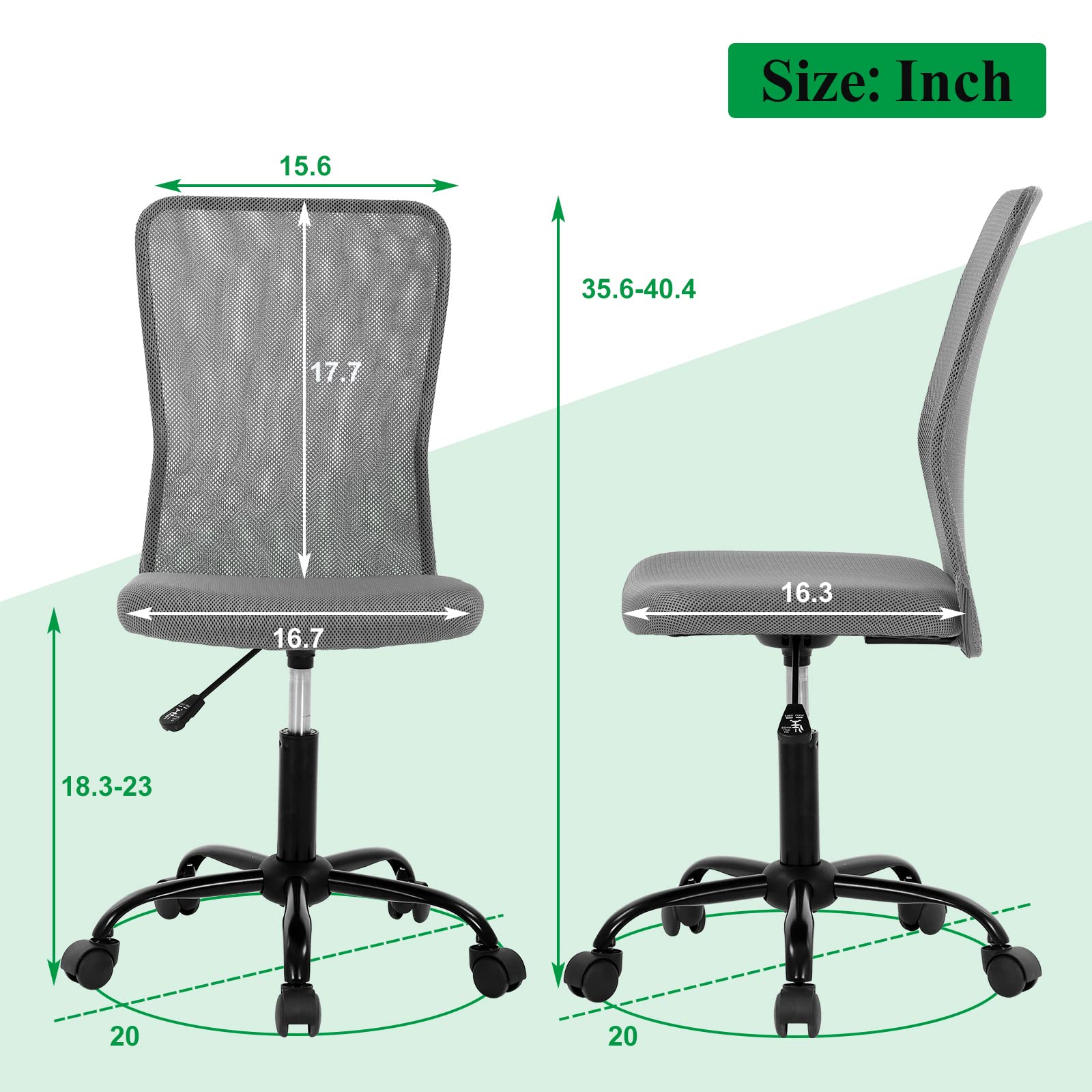 Ergonomic Mesh Office Chair with Mid Back Support - Modern Rolling Swivel Computer Chair for Home & Office - Breathable Armless Task Chair for Men & Women (Grey) - Perfect for Long Work Hours & Gaming Sessions