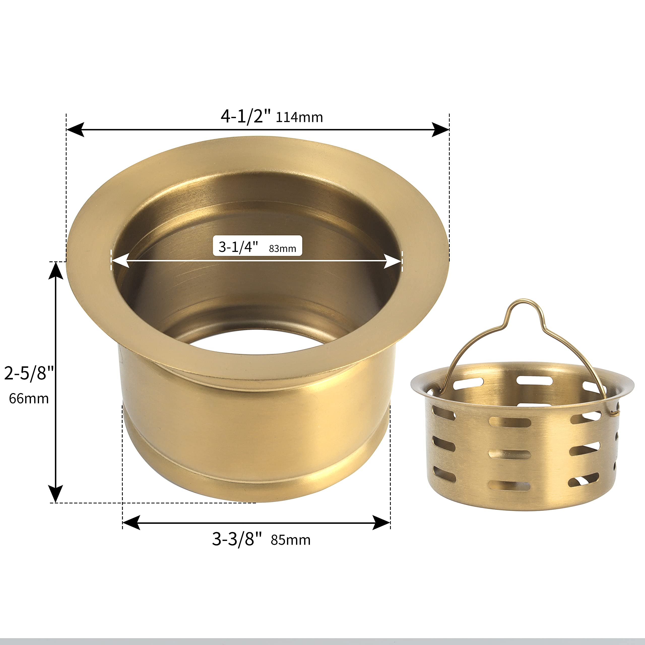 **LQS Extended Sink Flange with Deep Basket Strainer - 3-1/2 Inch Standard Sink Drain Hole Fit - Golden Deep Garbage Disposal Sink Flange for Kitchen Sink - Perfect for Clog Prevention & Easy Cleaning**