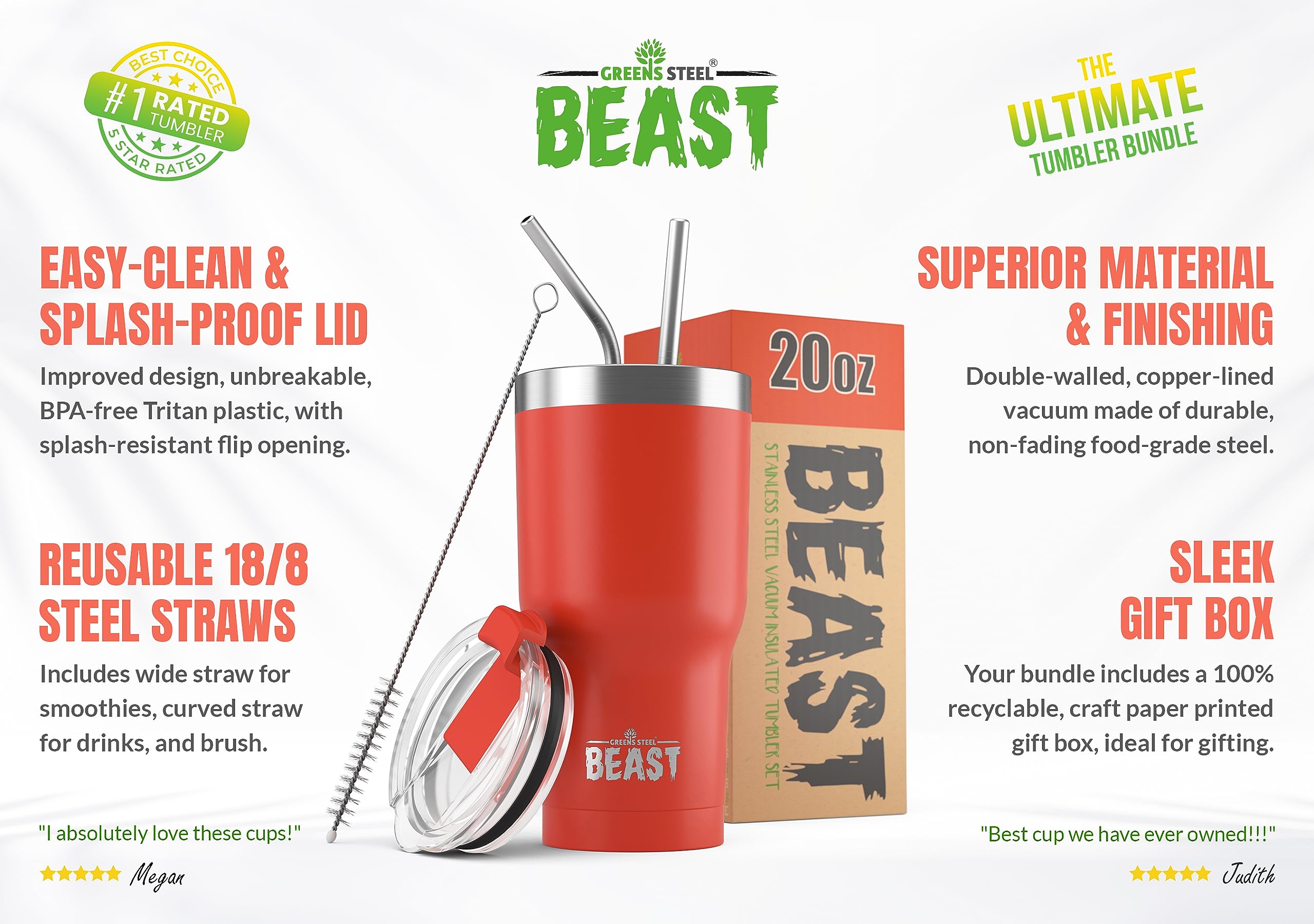 Beast 20 oz Stainless Steel Tumbler - Vacuum Insulated Double Wall Travel Mug for Coffee & Iced Drinks (Ladybug Red) - Perfect for Office, Gym, Camping & Outdoor Adventures