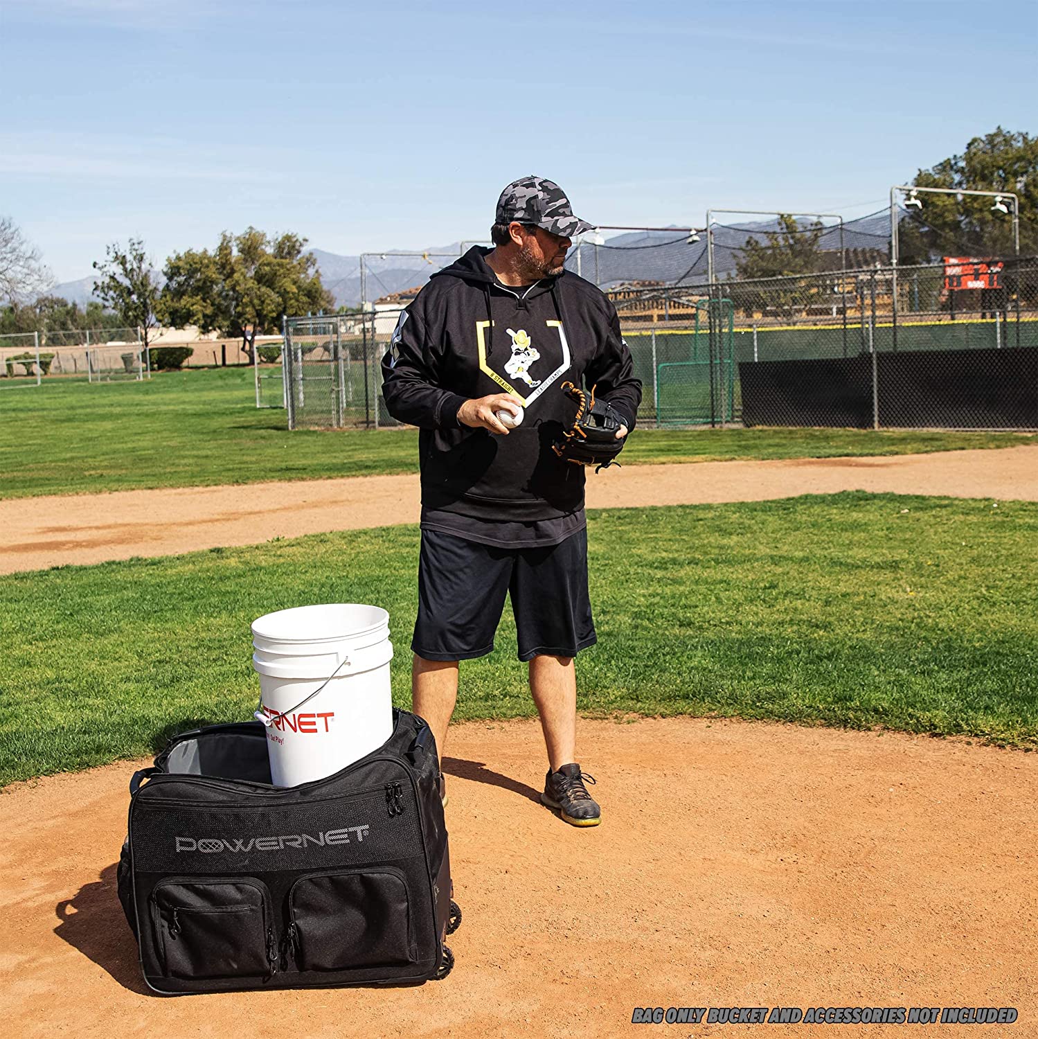 PowerNet Rolling Baseball Coach Bag Caddy - Durable Baseball Equipment Organizer for Coaches & Players - Perfect for Practice, Games & Travel