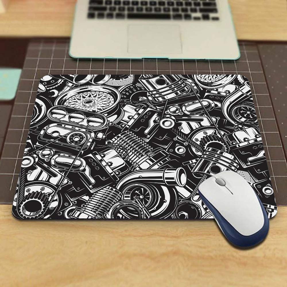 Non-Slip Rubber Gaming Mouse Pad - 9.5x7.9 Inch Black & White Car-Themed Design for PC, Laptop & Office Use | Perfect for Gamers, Work & Home Office Setup