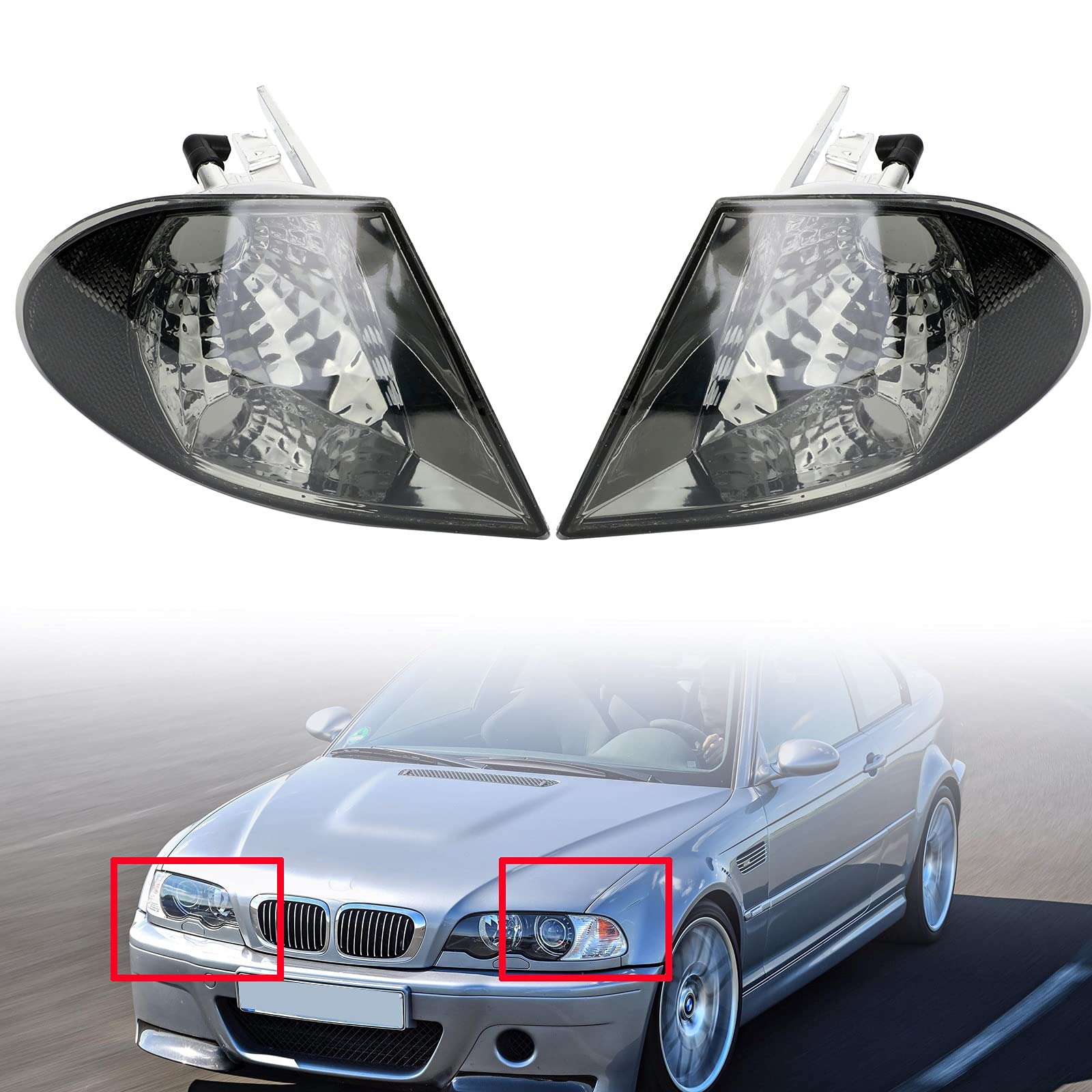 Topteng Clear Turn Signal Parking Corner Lights for BMW 3 Series E46 Sedan (1999-2001) - Compatible with 4-Door Models Only - Enhances Visibility & Safety for Night Driving and Parking