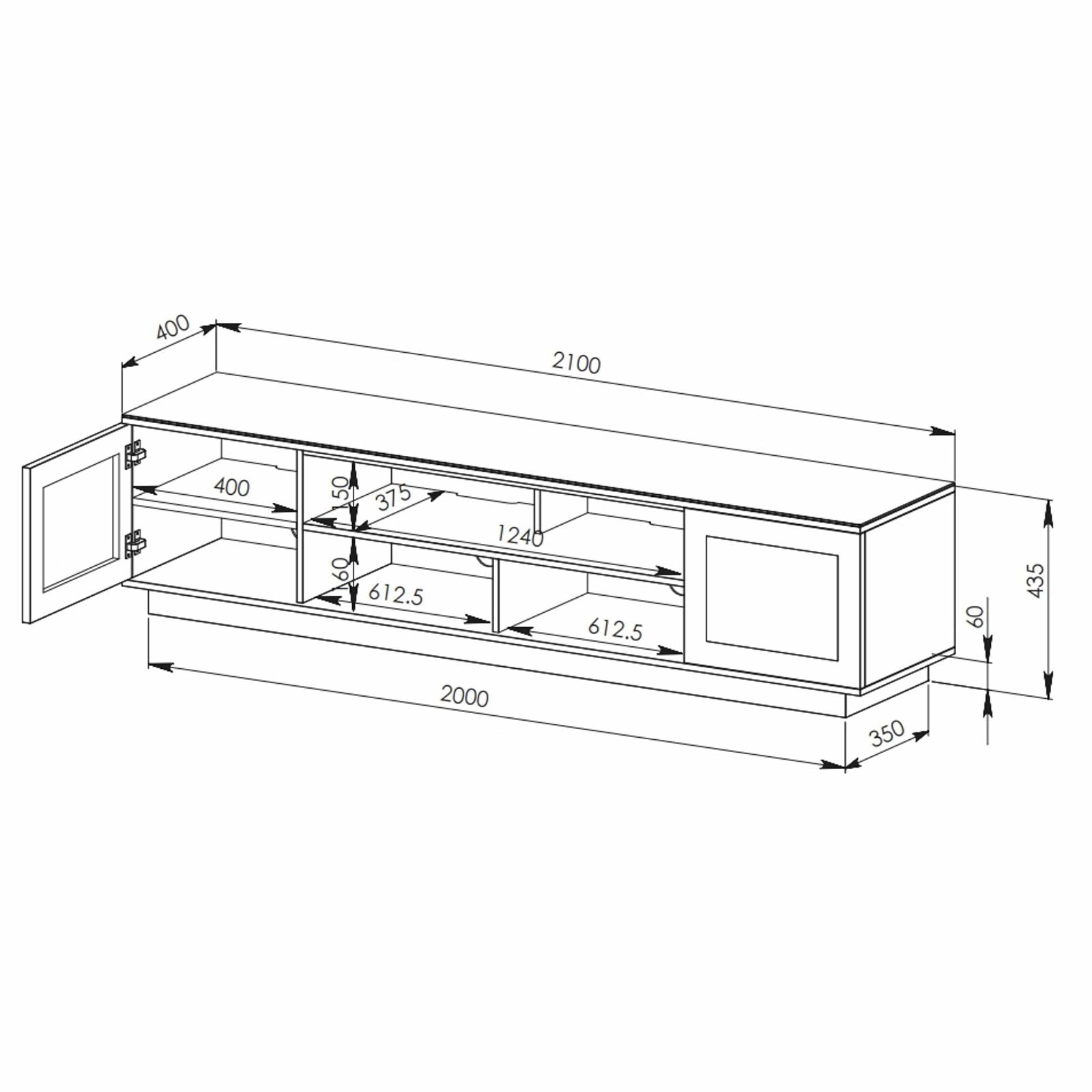 Tauris Diablo 210cm Black TV Stand with Tempered Glass - Modern Entertainment Center for Living Room, Home Theater & Gaming Setup