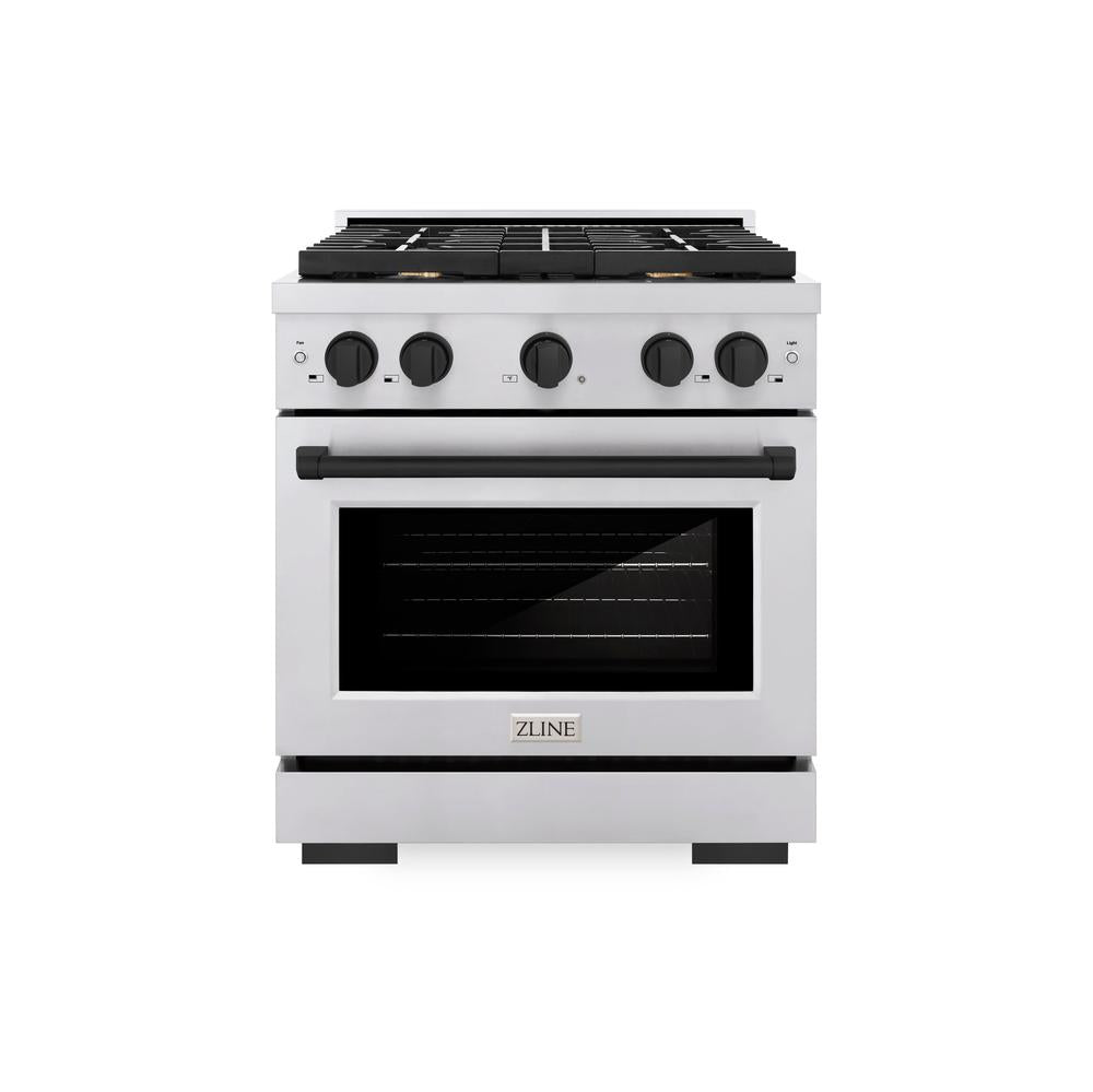ZLINE Autograph Edition 30-inch 4.2 cu. ft. Dual Fuel Range - Stainless Steel with Matte Black Accents - 4 Burner Gas Cooktop & Electric Convection Oven (SDRZ 30 MB) - Perfect for Modern Kitchens & Professional Home Chefs