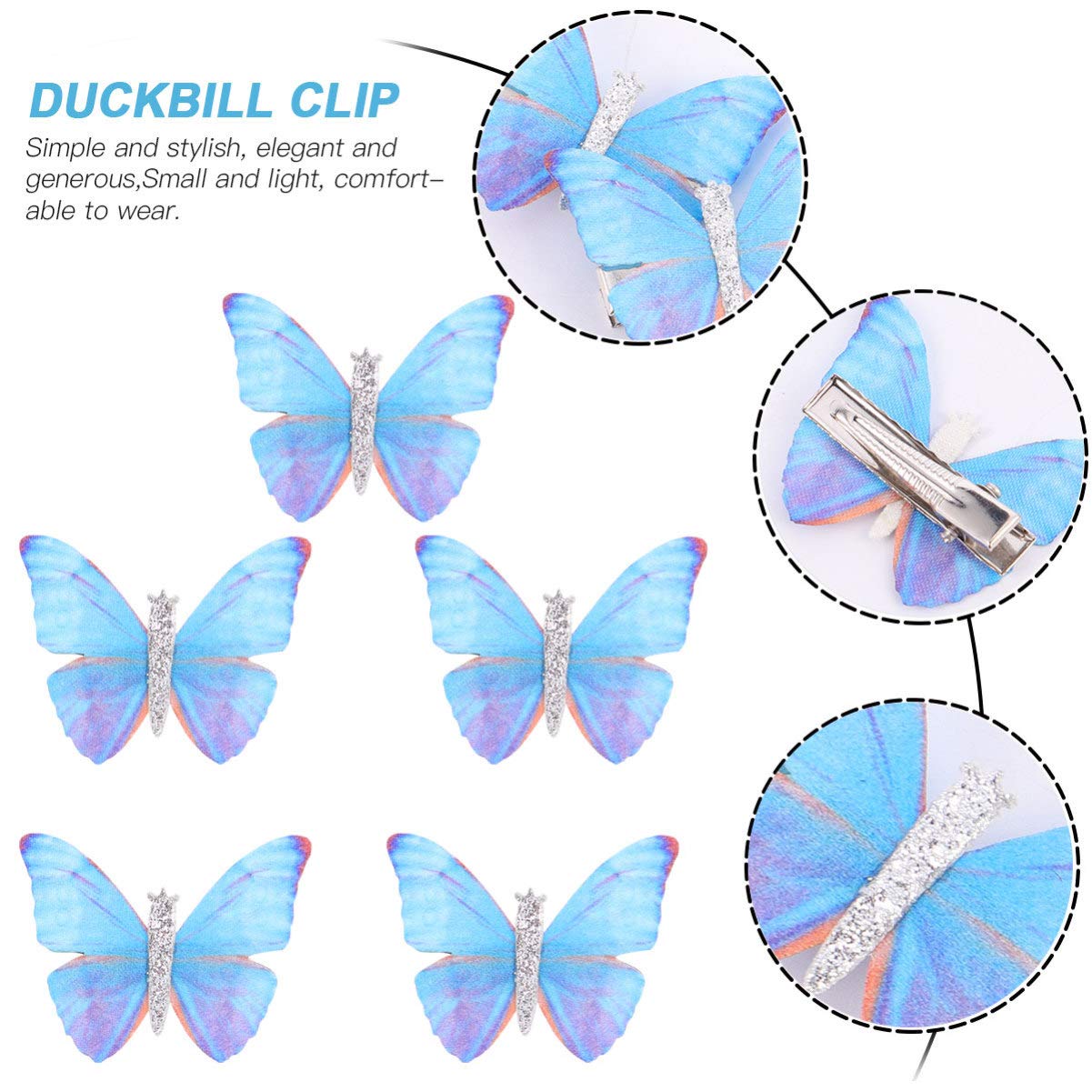 5Pcs Butterfly Hair Clips - Mini Glitter Barrettes for Girls & Women - Fairy Bobby Pins for Wedding, Party, Bridal Accessories (Blue) - Perfect for Everyday Wear, Special Occasions & Gift Giving