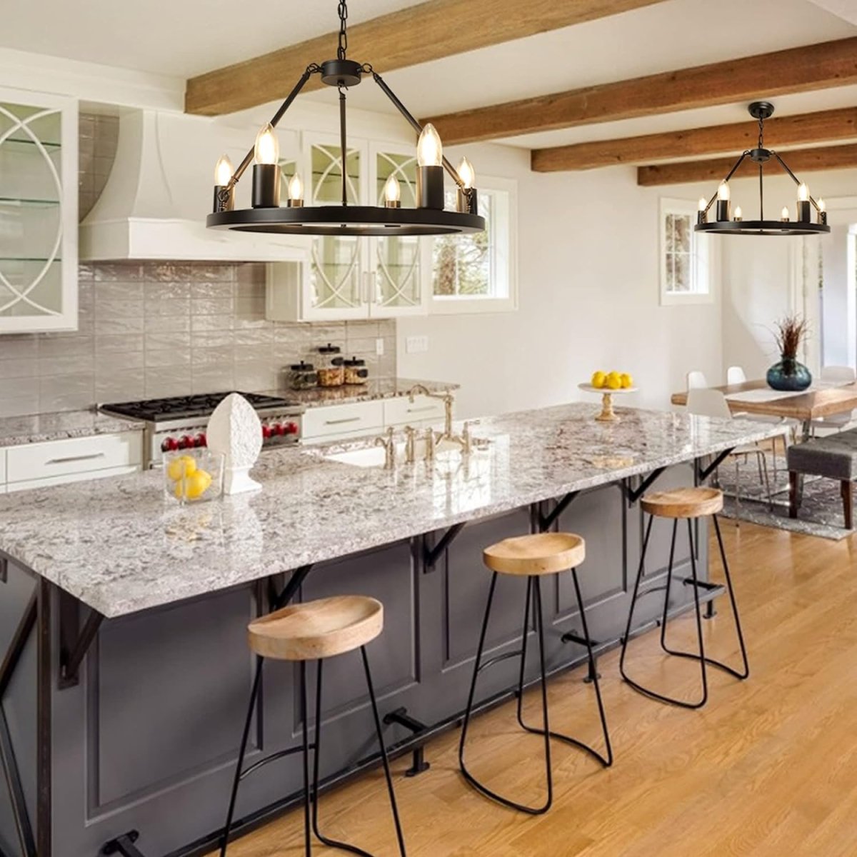 Depuley 6-Light Black Farmhouse Wagon Wheel Chandelier - Industrial Iron Kitchen Island Pendant Light Fixture - Round Ceiling Hanging Light for Dining Room, Living Room & Rustic Home Decor