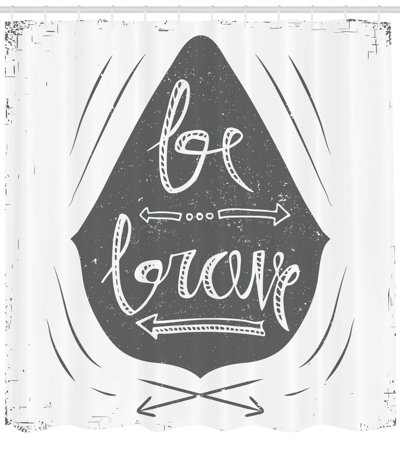 Ambesonne Inspirational Shower Curtain - 'Be Brave' Grey & White Arrow Dot Design, 69x84 Inch Fabric Bathroom Decor with Hooks | Motivational Bathroom Accessory for Home, Apartment & Dorm