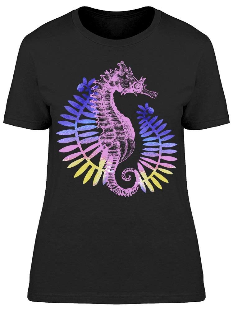 Pink Seahorse Sketch Plants T-Shirt for Women - Cute Graphic Tee for Casual Wear, Beach Outings & Summer Fashion