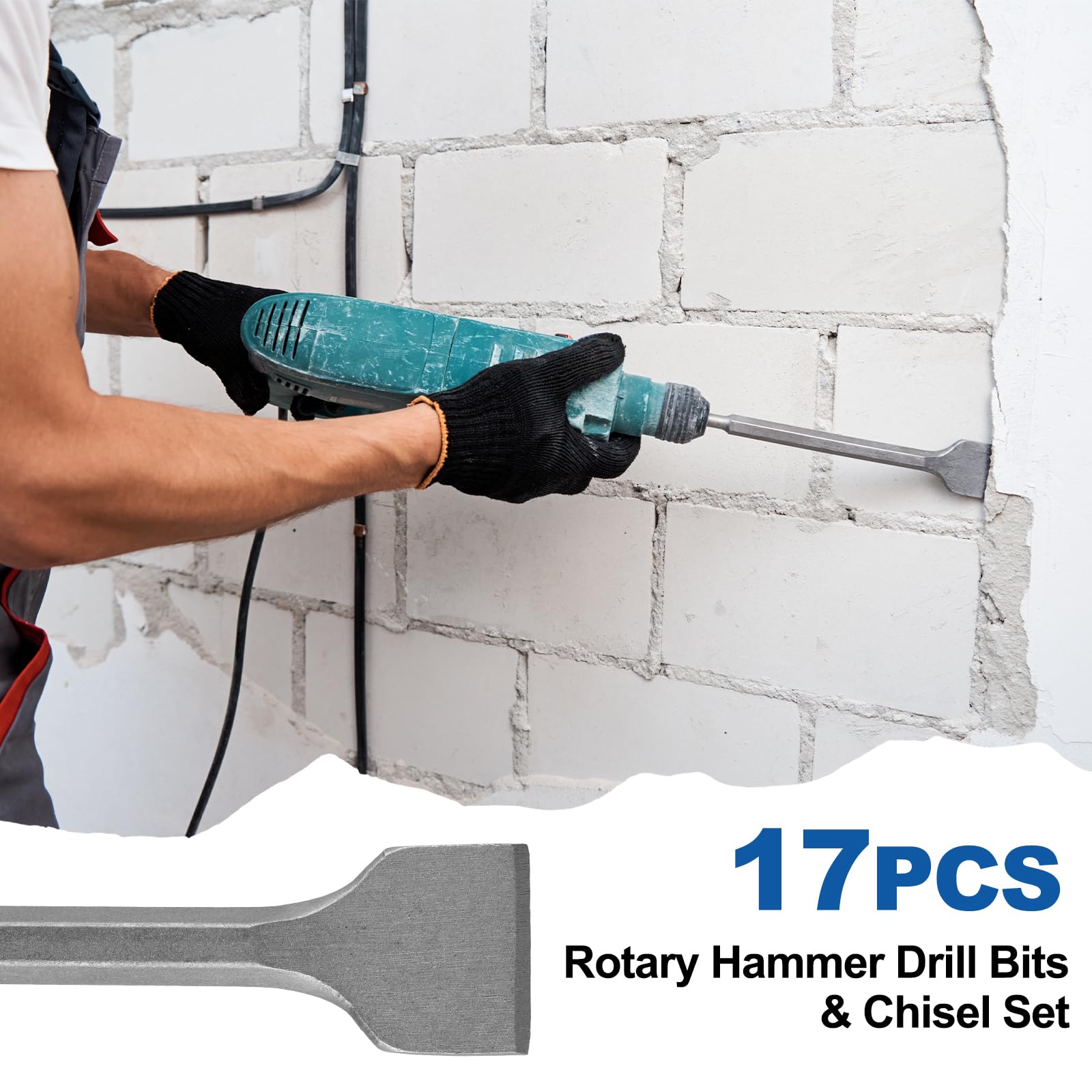 17-Piece SDS Plus Concrete Drill Bit and Chisel Set with Storage Case - Carbide-Tipped Masonry Bits for Concrete, Stone, Brick - Perfect for Construction, Demolition & Home Renovation Projects
