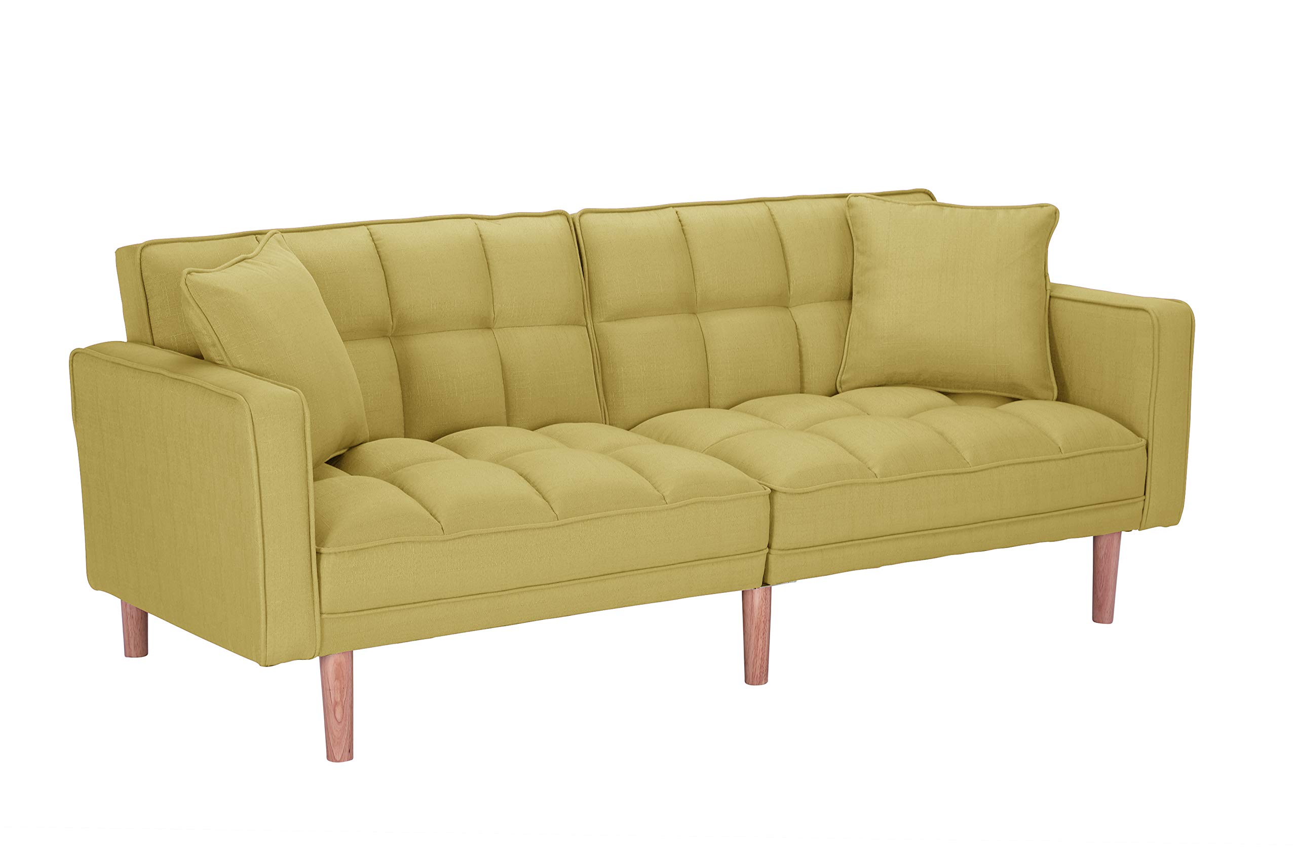 Mid-Century Modern Lambgier Futon Sofa Bed - Convertible Couch Sleeper for Living Room, Guest Room & Small Spaces (Yellow) - Perfect for Apartments, Dorms & Home Offices