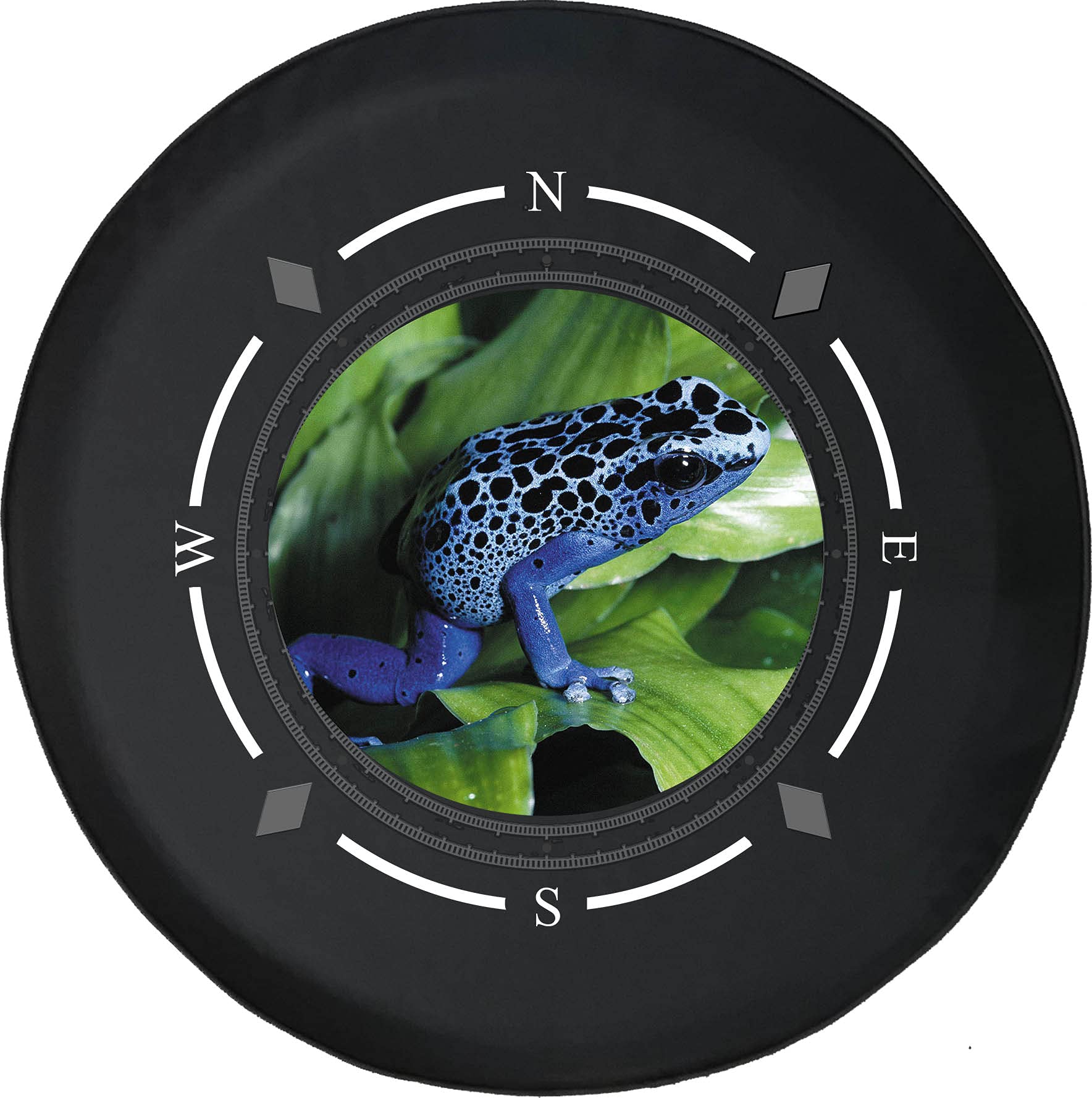 American Unlimited Spare Tire Cover with Compass Design - Bright Blue Spotted Tree Frog Rainforest Theme | Universal Fit for SUV, Trailer, RV & Most Vehicles | Perfect for Outdoor Adventures & Road Trips