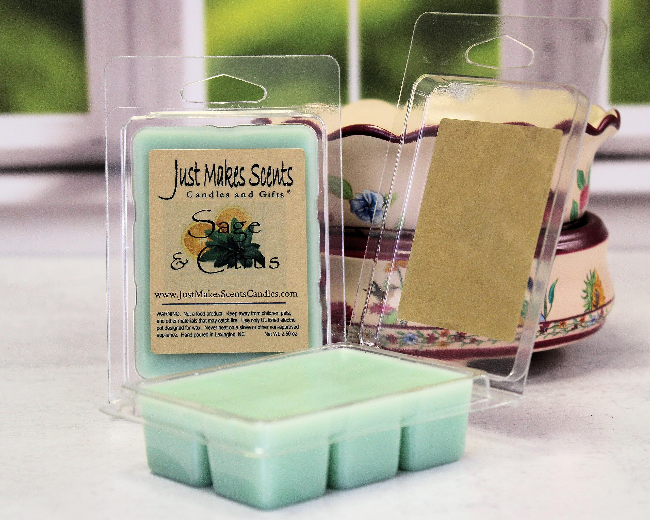 4 Pack Sage & Citrus Scented Soy Wax Melts - Long Lasting Fragrance Cubes, Hand Poured in USA | Just Makes Scents Candles & Gifts | Perfect for Home, Office & Aromatherapy Relaxation