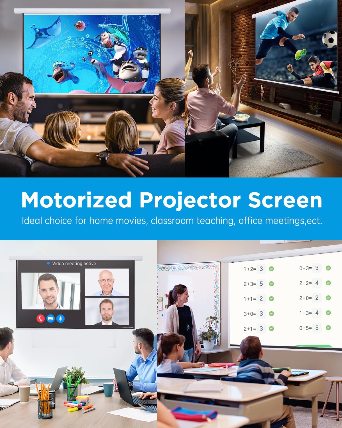 120 Inch Motorized Projector Screen with Remote - Automatic Pull Down Projection Screen for Home Theater & Outdoor Movies | Ceiling Mount Hooks, 4:3 White Retractable Screen for Indoor & Outdoor Use
