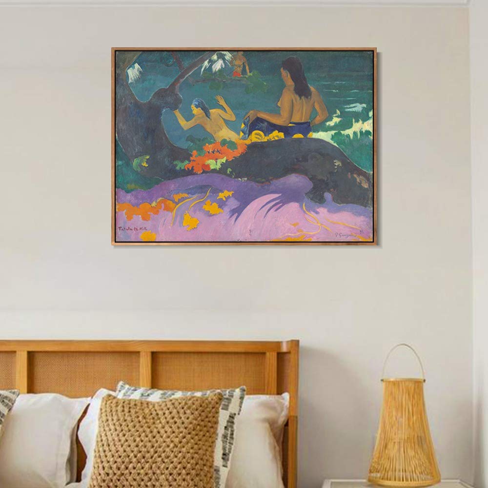 Paul Gauguin Fatata te Miti Framed Canvas Giclee Print Art - 20x24 Inch Wall Decor for Living Room, Bedroom & Office - Tropical Beach Painting with Wood Slim Frame - Perfect for Coastal & Boho Home Decor