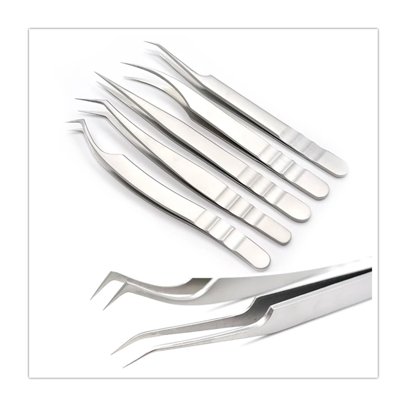 Precision Anti-Static Stainless Steel Eyelash Tweezers - Professional Lash Extension & Eyebrow Tweezers with Curved & Straight Tips - Perfect for Salon, Home Use & Watch Repair Tools