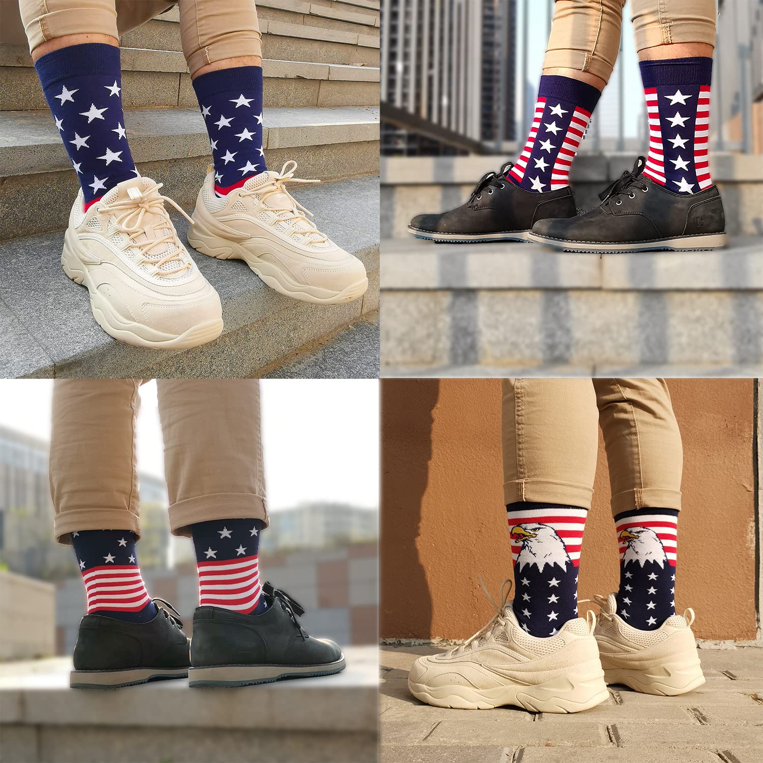 Patriotic American Flag Socks for Men - Red White & Blue Stars & Stripes Design - Comfortable Novelty Crew Socks for 4th of July, Veterans Day & Patriotic Events
