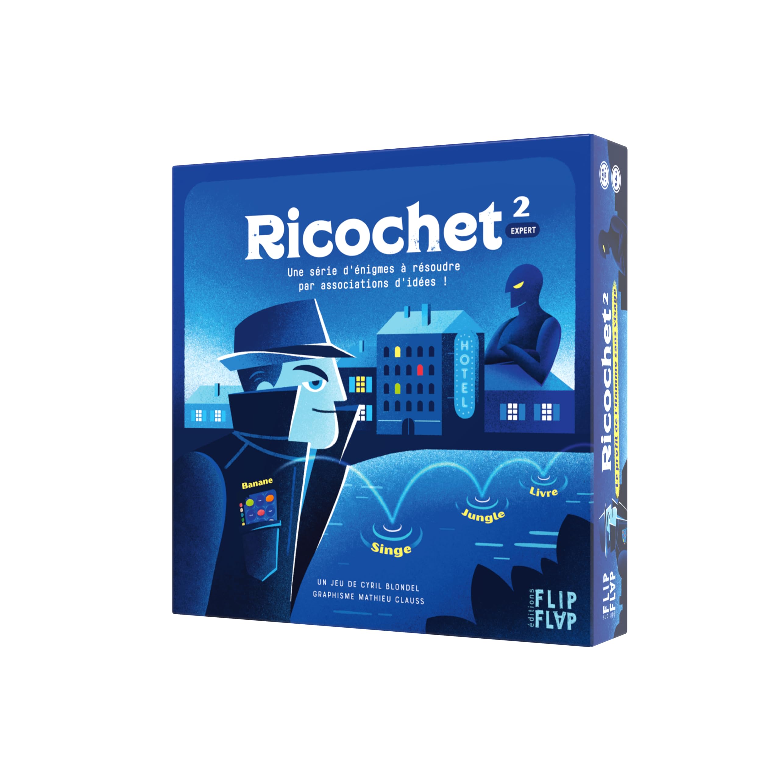 Flip Flap Editions Ricochet 2: The Profile of the Faceless Man - Board Game for Mystery & Deduction - Word Association - Solo or Cooperative Play - 30 Puzzles - Riddles & Rebus - Perfect for Family Game Nights, Brain Teasers, and Detective-Themed Parties