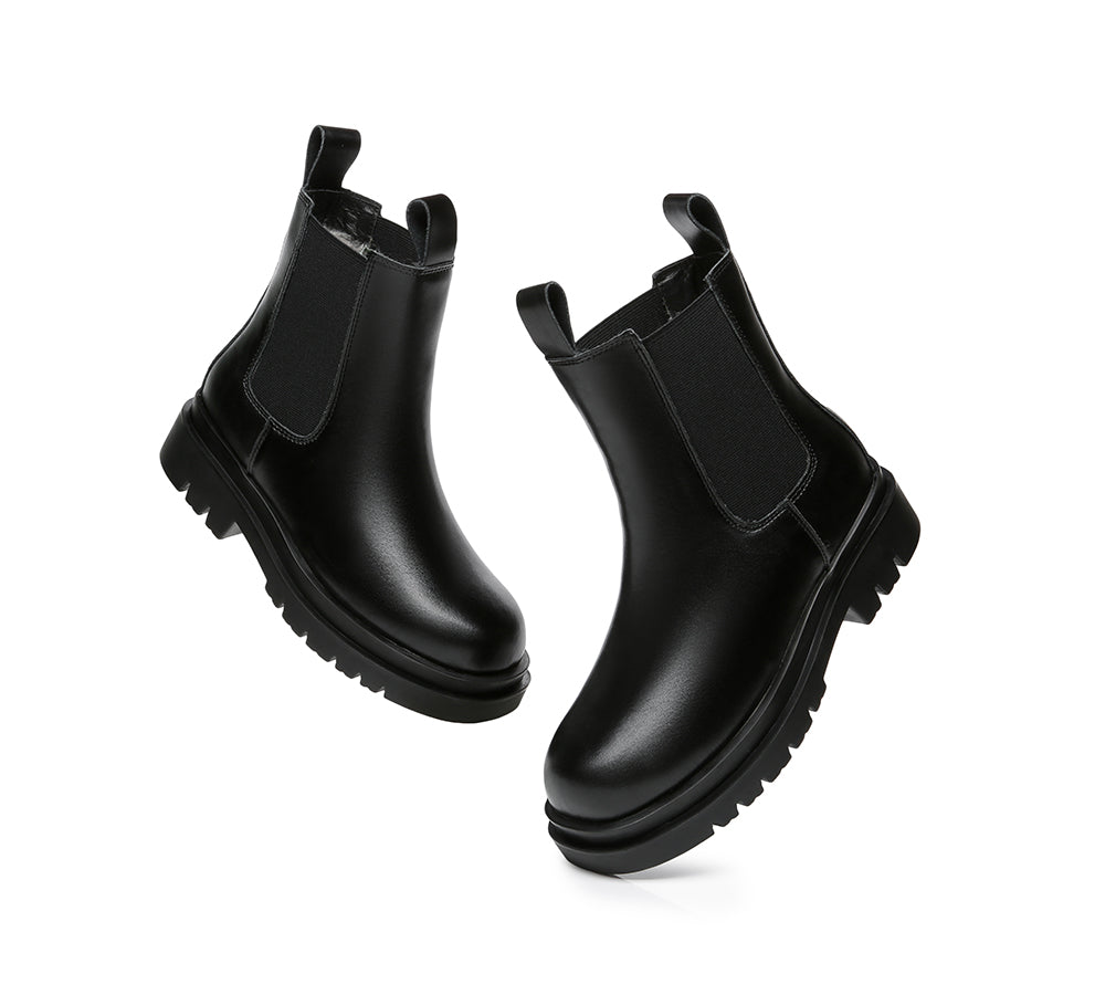 TARRAMARRA® Women's Leather Sheepskin Wool Chunky Boots - Black Winter Snow Boots for Women, Warm & Comfortable for Outdoor, Hiking, and Casual Wear