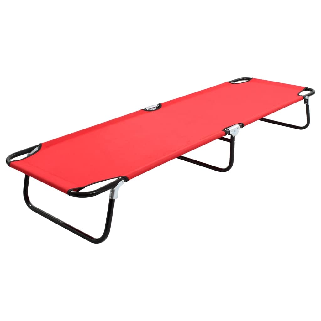 vidaXL Folding Sun Lounger - Red Steel Frame, Adjustable Reclining Outdoor Chaise Lounge for Poolside, Beach, Patio & Backyard Relaxation