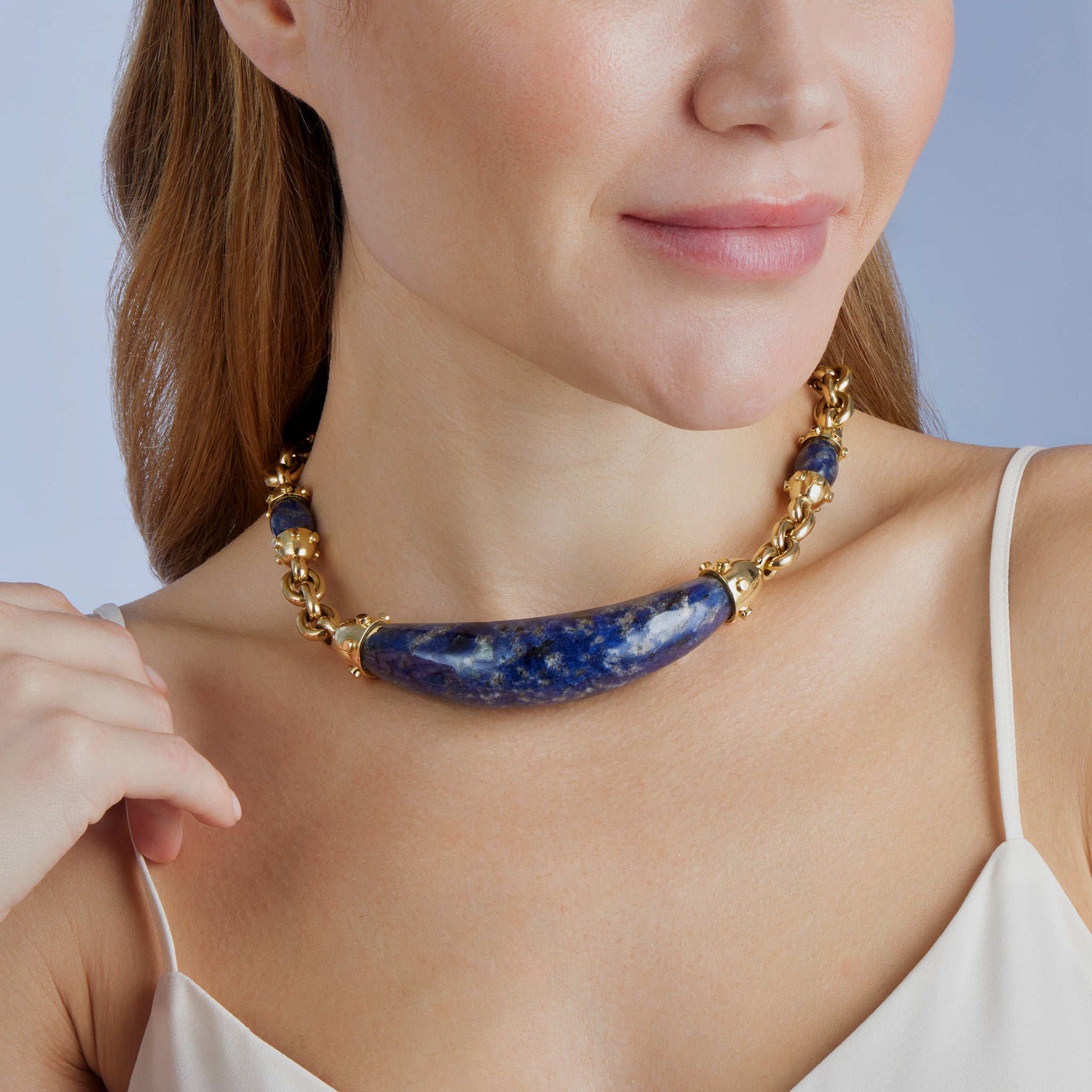 Cartier 18K Gold & Sodalite Beaded Necklace by Aldo Cipullo - Luxury Statement Jewelry for Women, Perfect for Evening Events & Special Occasions