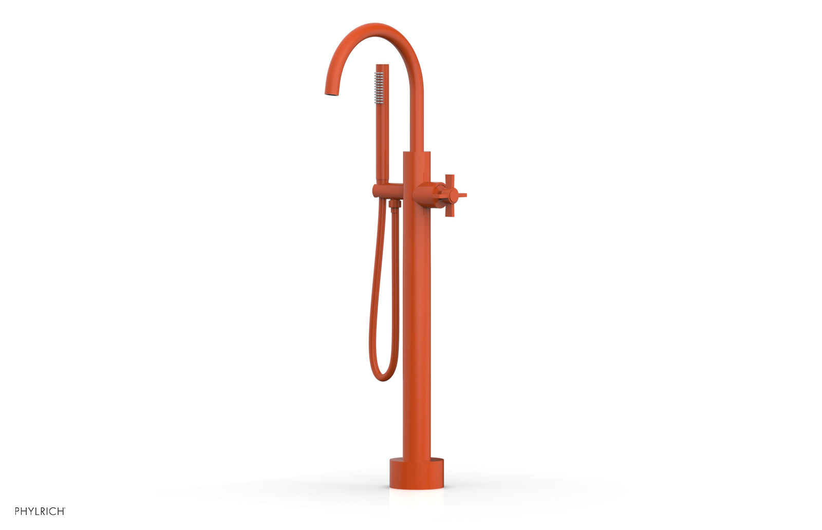 BASIC Low Floor Mount Tub Filler with Cross Handle and Hand Shower - D132 44 03 - Perfect for Modern Bathroom Renovations and Spa-Like Showers