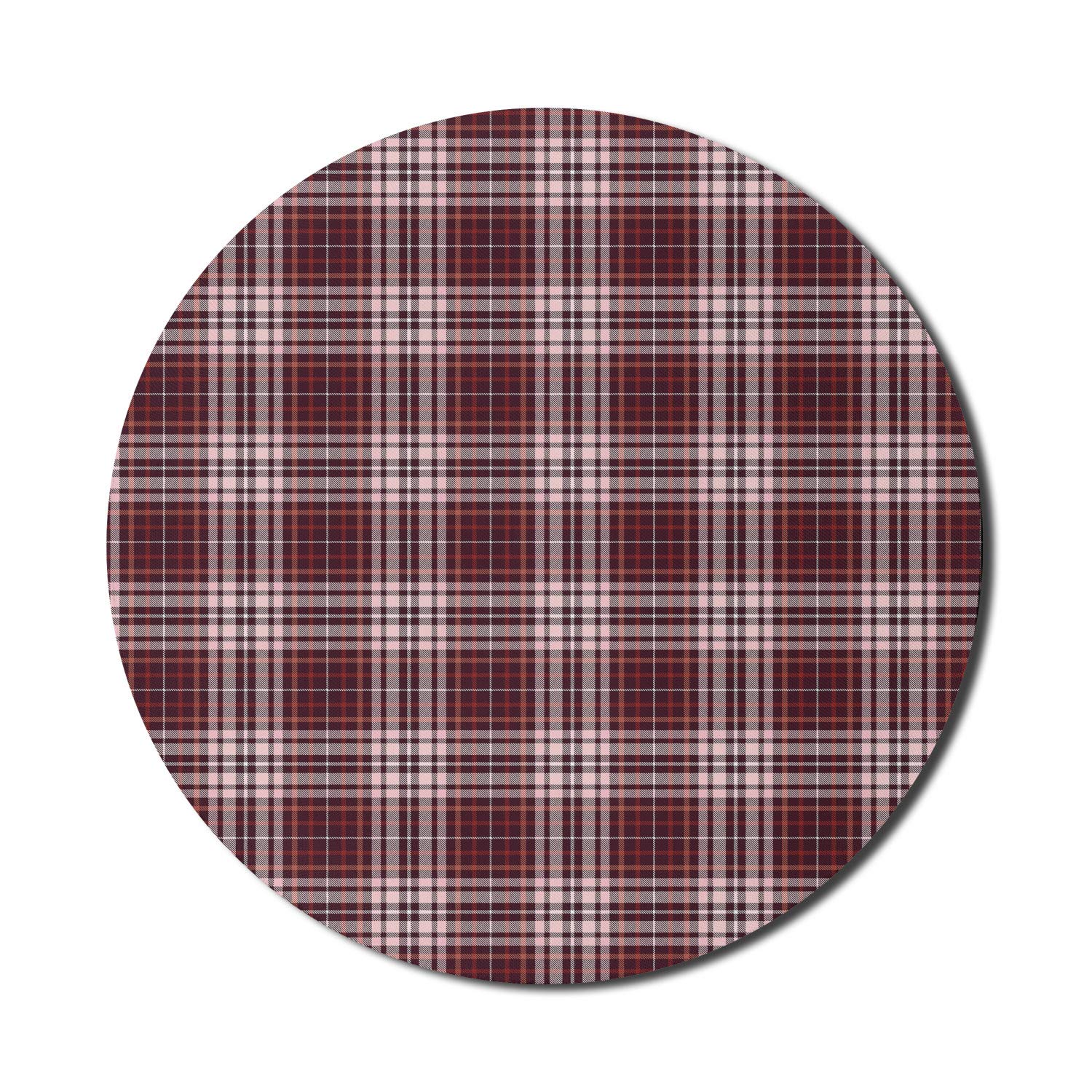 Ambesonne Round Non-Slip Gaming Mouse Pad - 8 Inch Thick Rubber Computer Mousepad with Classic Checkered Pattern in Dark Fuchsia & Rose | Perfect for Office, Gaming & Home Workspace