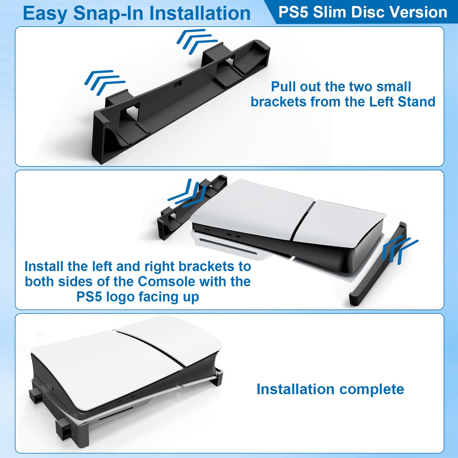 PS5 Slim Stand - Minimalist Design Horizontal Console Stand Compatible with PS5 Slim Digital & Disc Editions - Black - Perfect for Gaming Setups & Entertainment Centers