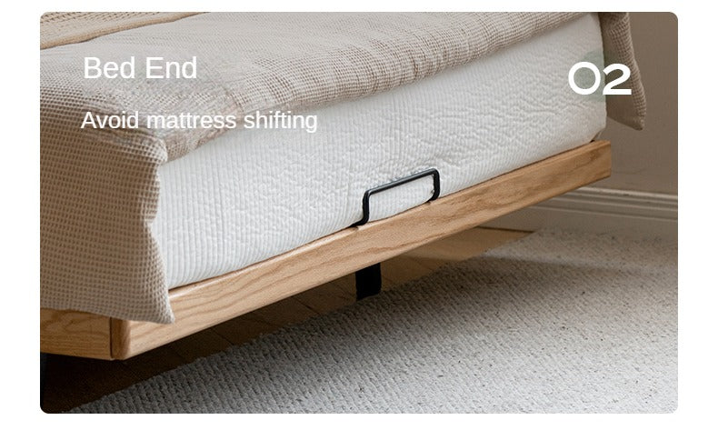 Oak Solid Wood Suspended Bed Frame - Queen Size Floating Platform Bed with Headboard - Modern Minimalist Bedroom Furniture for Loft, Apartment & Small Spaces