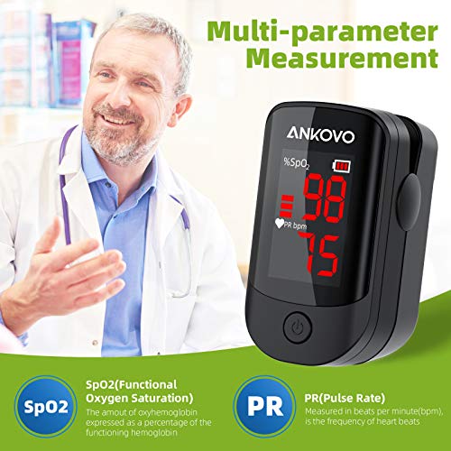 Ankovo Portable Fingertip Pulse Oximeter - Accurate Blood Oxygen Saturation (SpO2) Monitor with Pulse Rate Measurement - Ideal for Home Use, Travel, and Sports Activities
