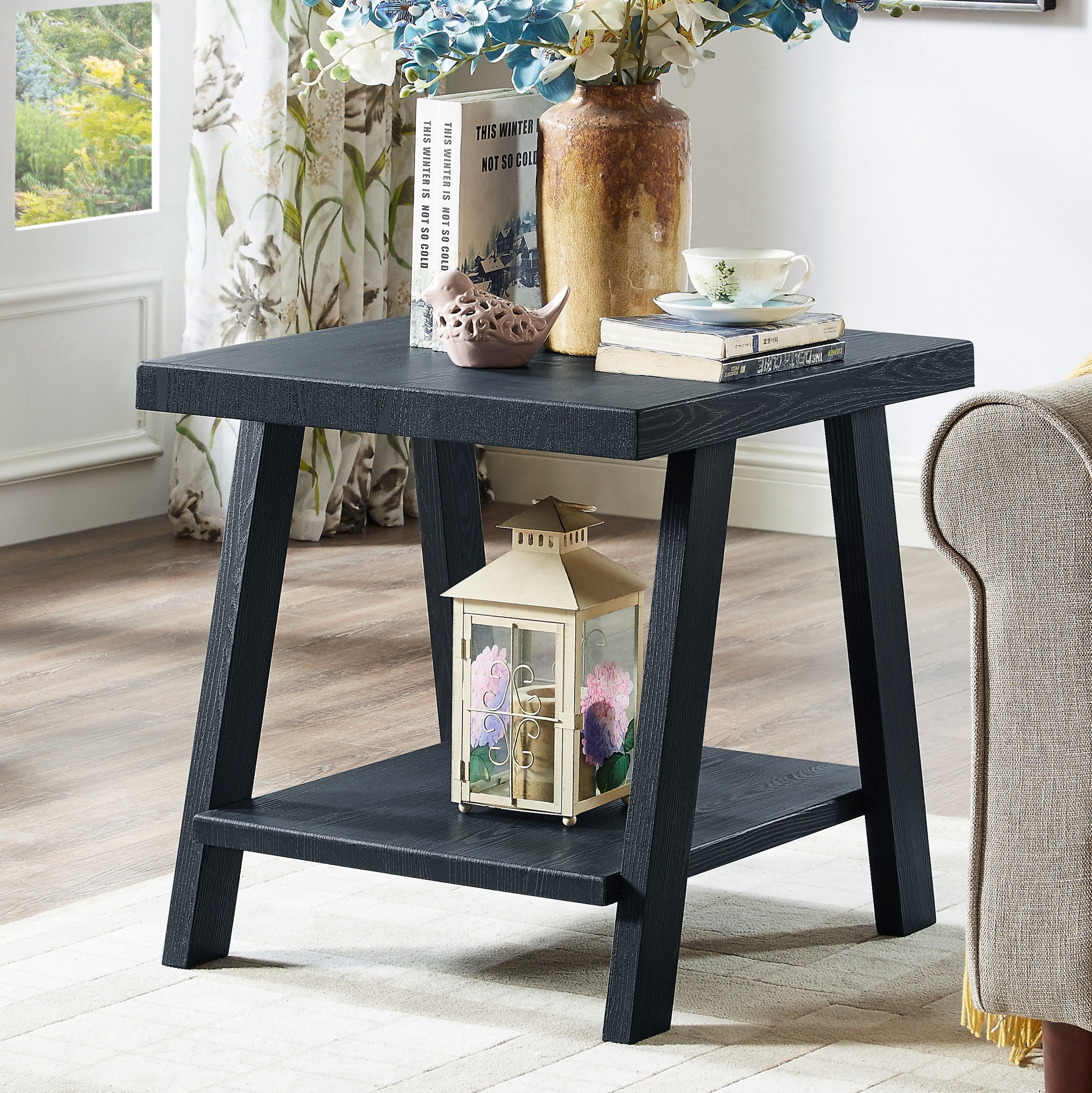 Roundhill Furniture Athens Contemporary Replicated Wood Shelf End Table - Modern Nightstand for Bedroom, Living Room, or Office - Stylish Storage & Display Solution