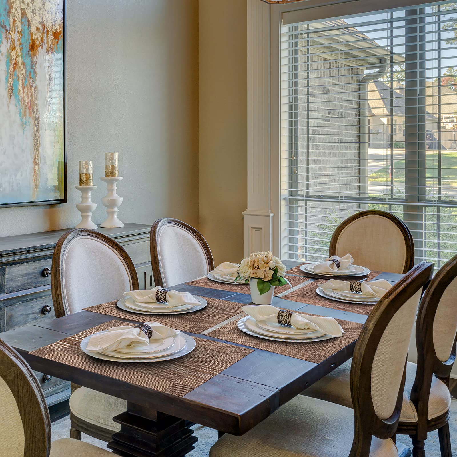 Aofmee Heat Resistant PVC Placemats Set of 4 - Non-Slip Woven Vinyl Table Mats for Dining & Kitchen, Washable & Stain Resistant - Perfect for Family Meals, Dinner Parties & Daily Use