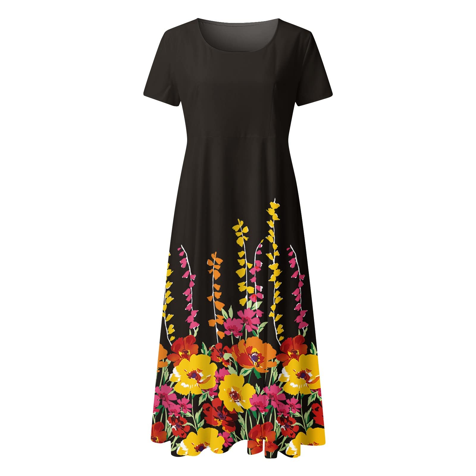 Elegant Vintage Floral Long Dress for Women - Wedding Guest, Cocktail & Party Dress - Perfect for Summer & Fall Occasions